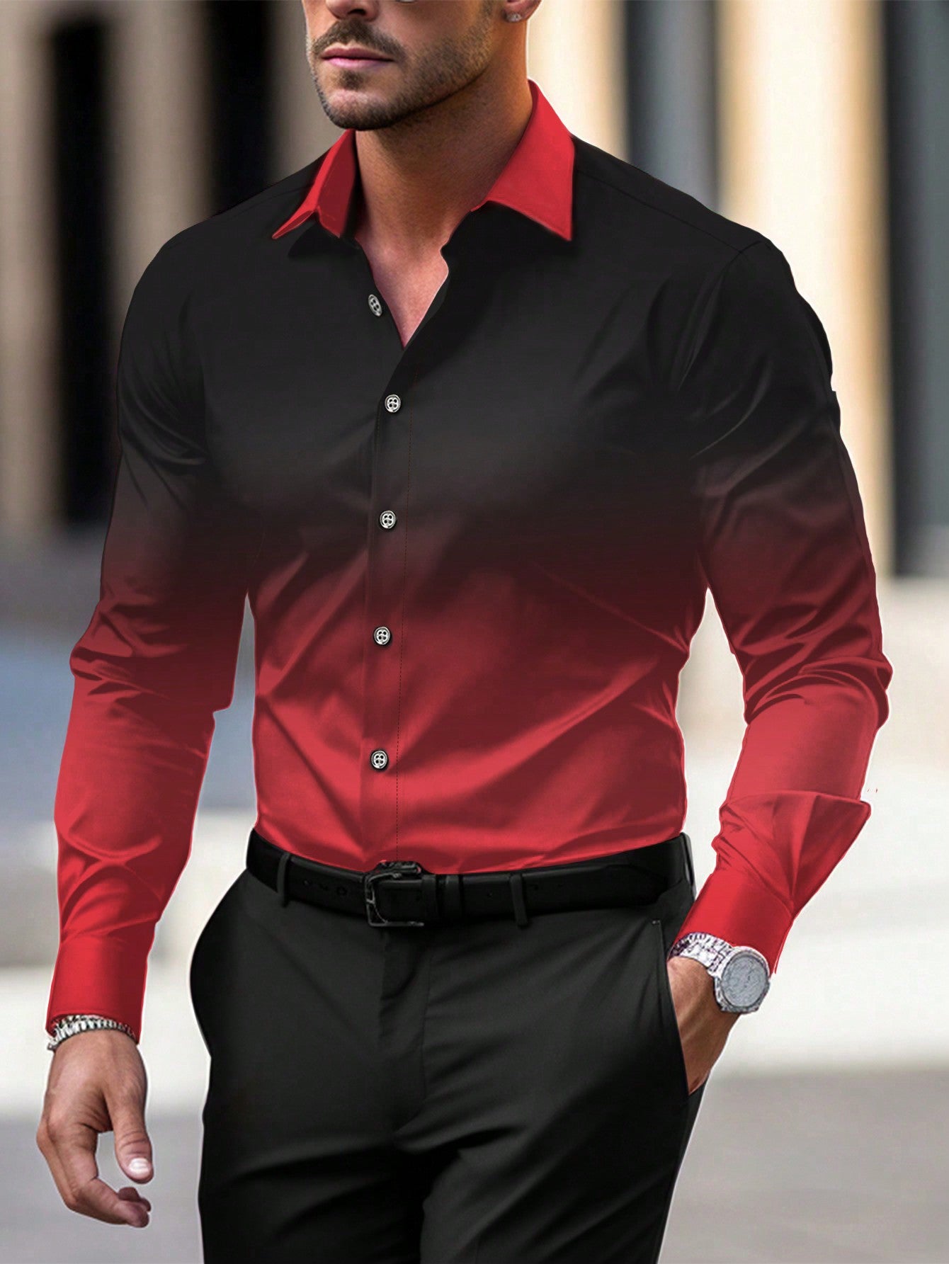 Summer Gradient Long Sleeve Business Shirt for Men - Stylish Travel Essential Royal Blue / XS Royal Blue / S