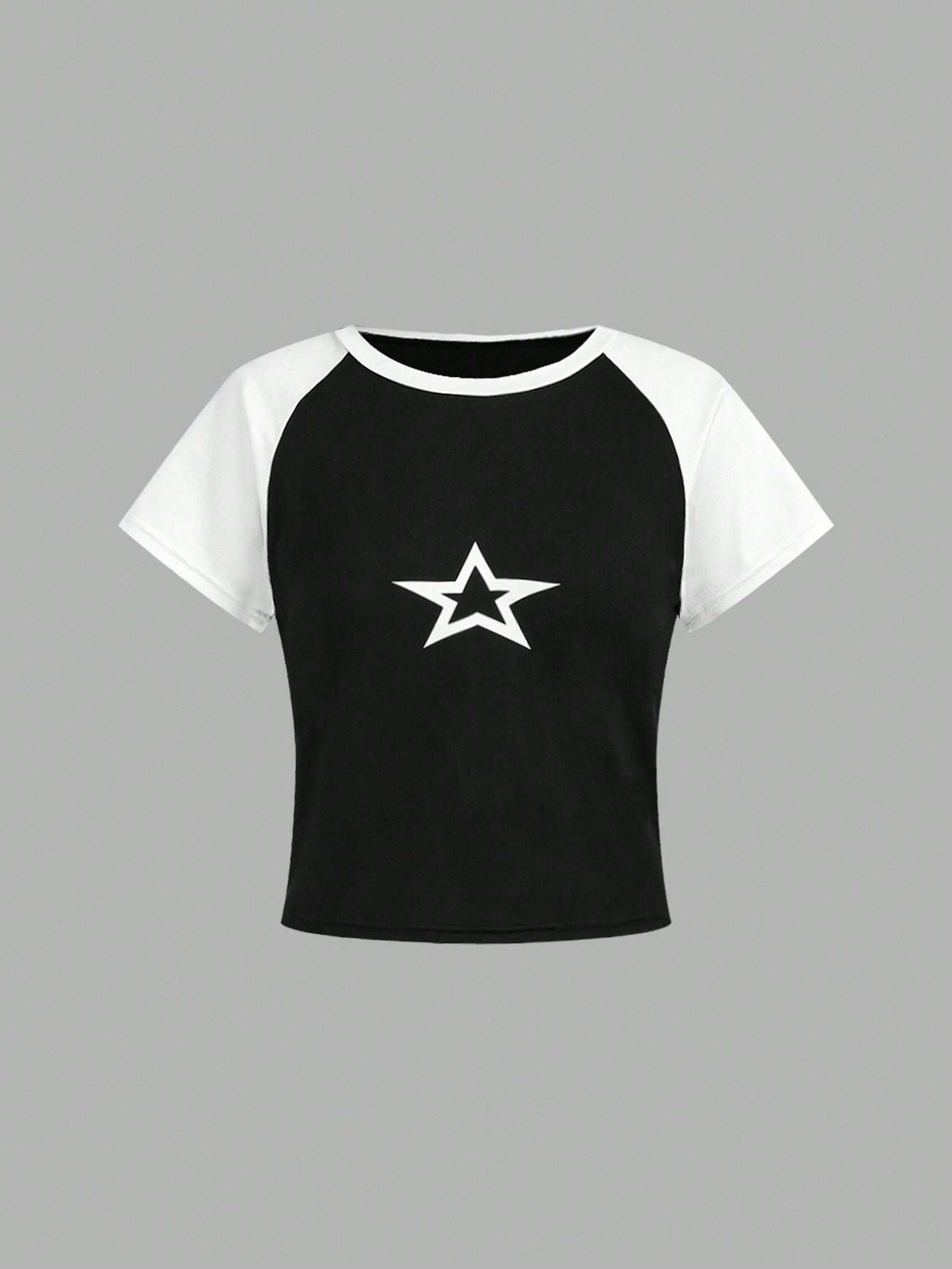 Trendy Teen Girls' Star-Pattern Color Block T-Shirt & Flared Jeans Two-Piece Set 13Y 14Y