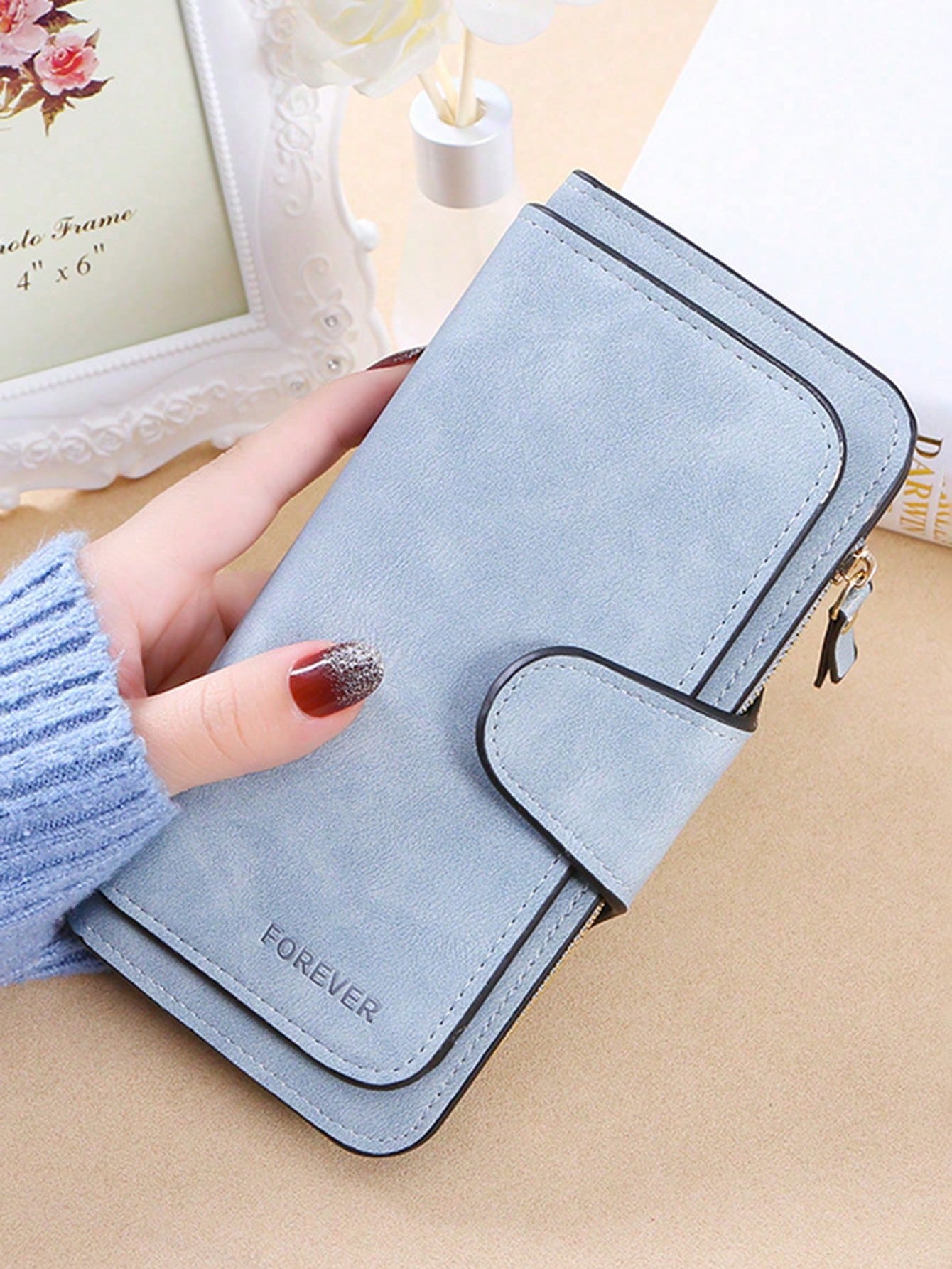 Minimalist Solid Color Clutch: Stylish Women's Credit Card Holder and Purse Wallet Brown Black Baby Blue Brown-Black-Baby Blue-Pink-