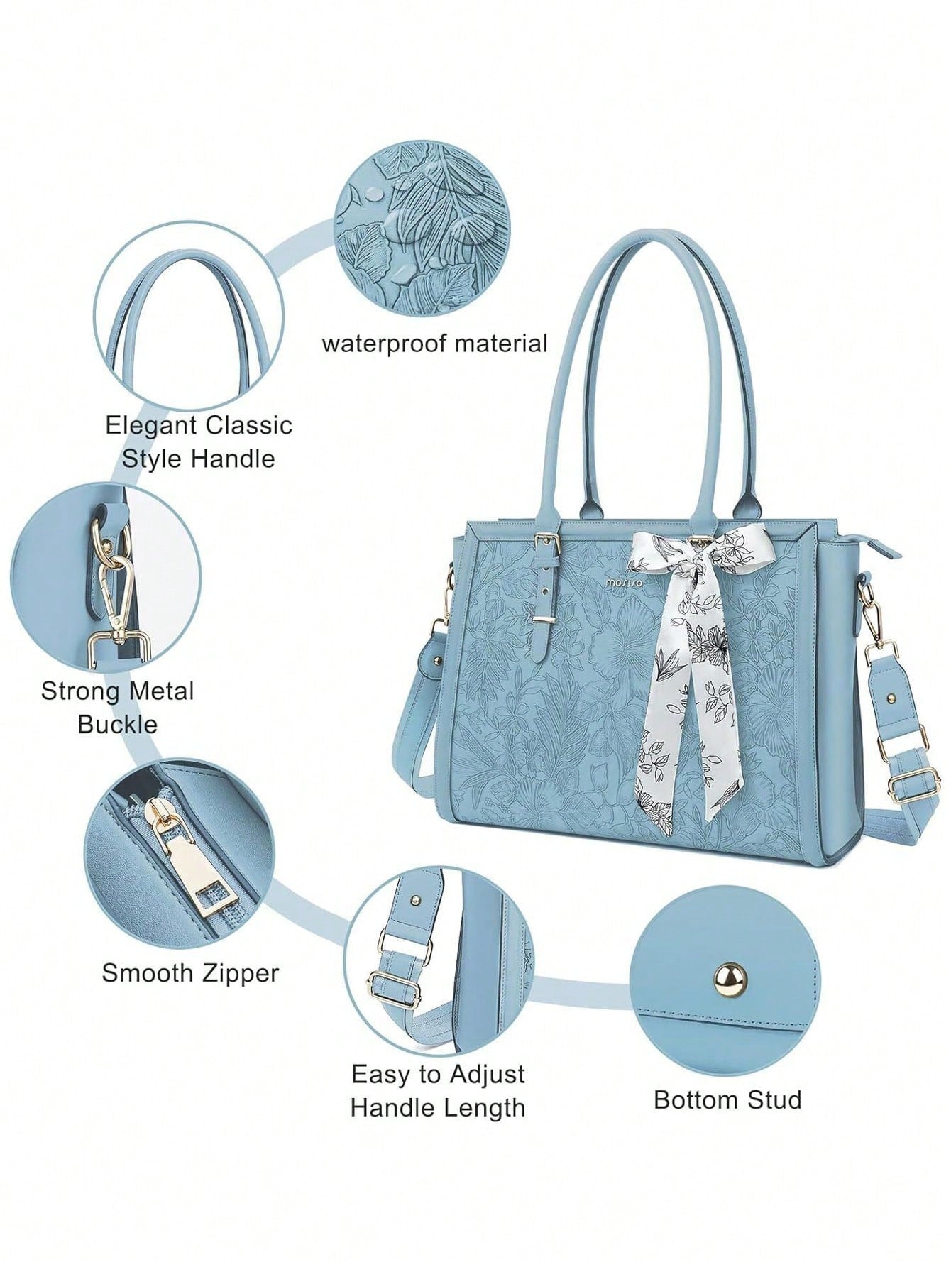 Chic Retro Hibiscus Laptop Tote Bag for Women – Stylish & Functional PU Leather with Silk Scarf