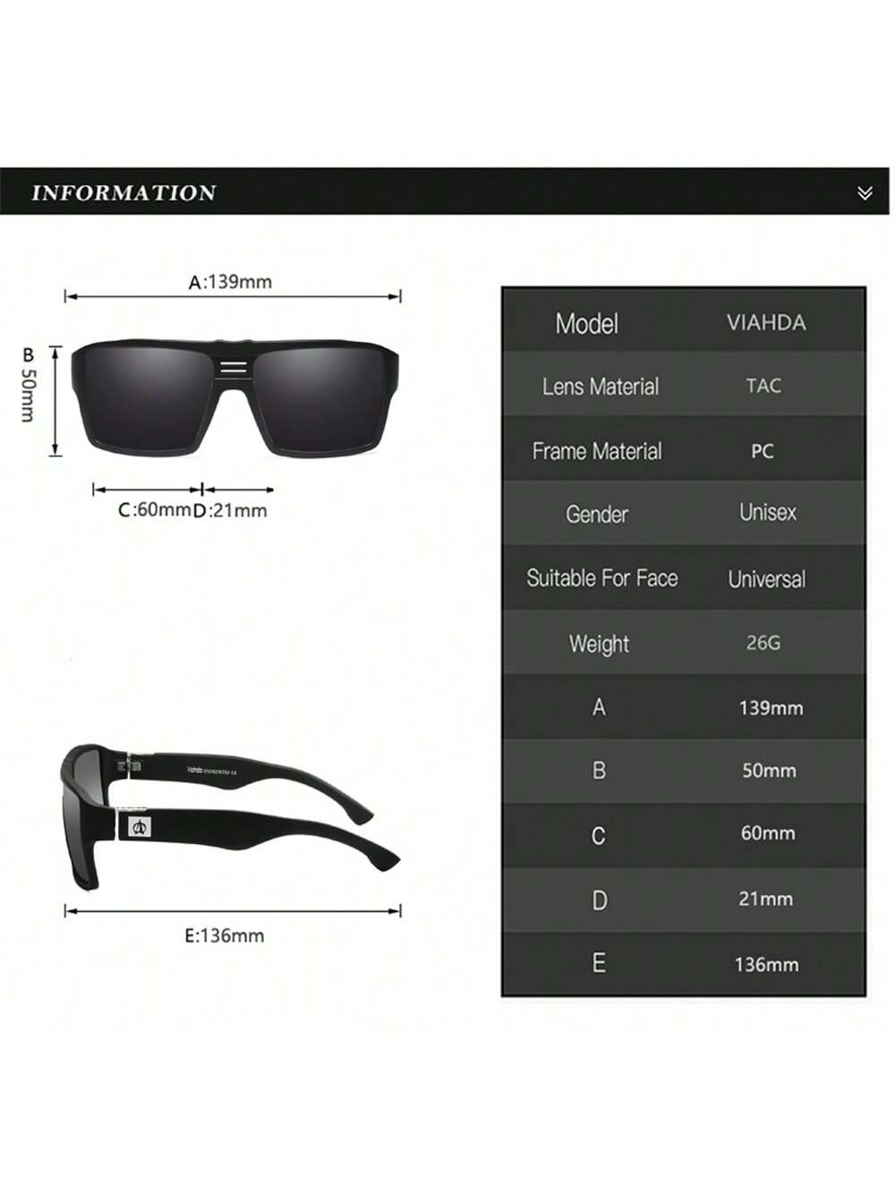 VIAHDA Squared Polarized Fashion Sunglasses – Trendy Outdoor Shades for Men C1 C2