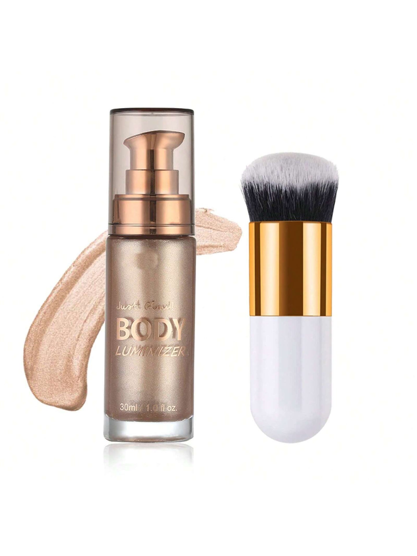 Radiant Glow Waterproof Body Shimmer Oil - Long-Lasting Bronze Illuminator with Makeup Brush