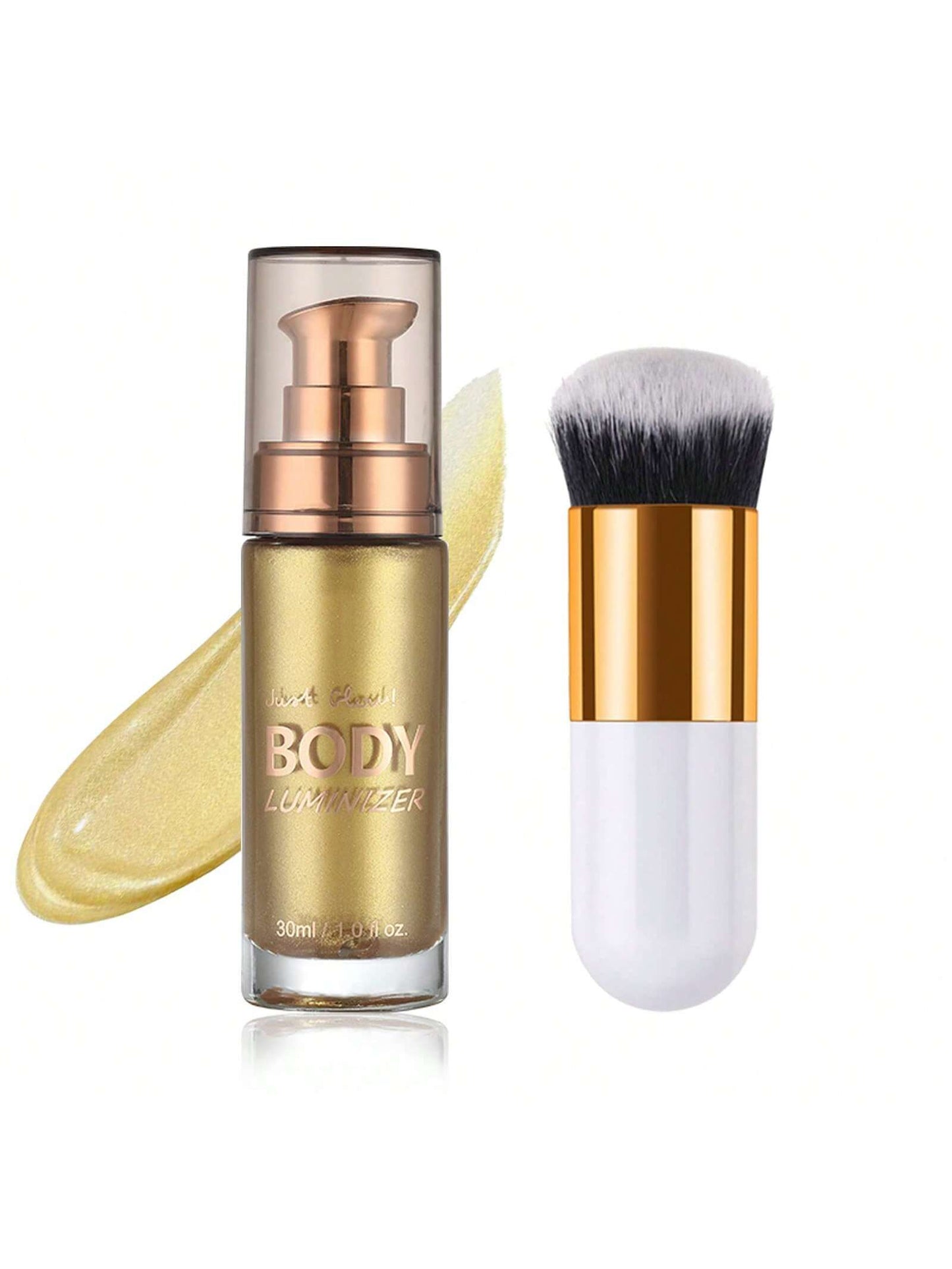 Radiant Glow Waterproof Body Shimmer Oil - Long-Lasting Bronze Illuminator with Makeup Brush