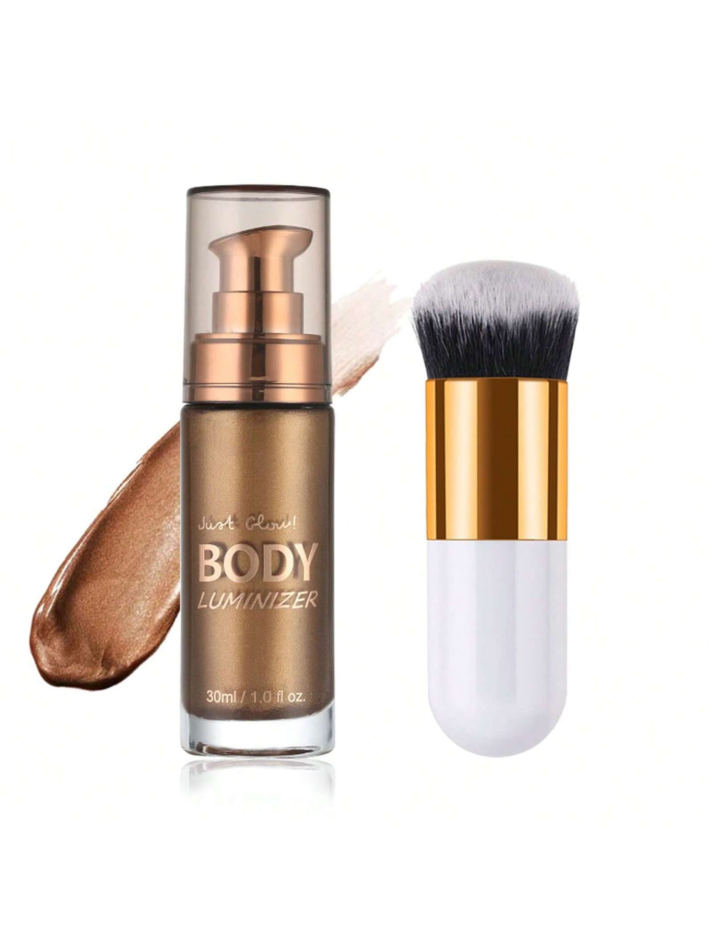 Radiant Glow Waterproof Body Shimmer Oil - Long-Lasting Bronze Illuminator with Makeup Brush