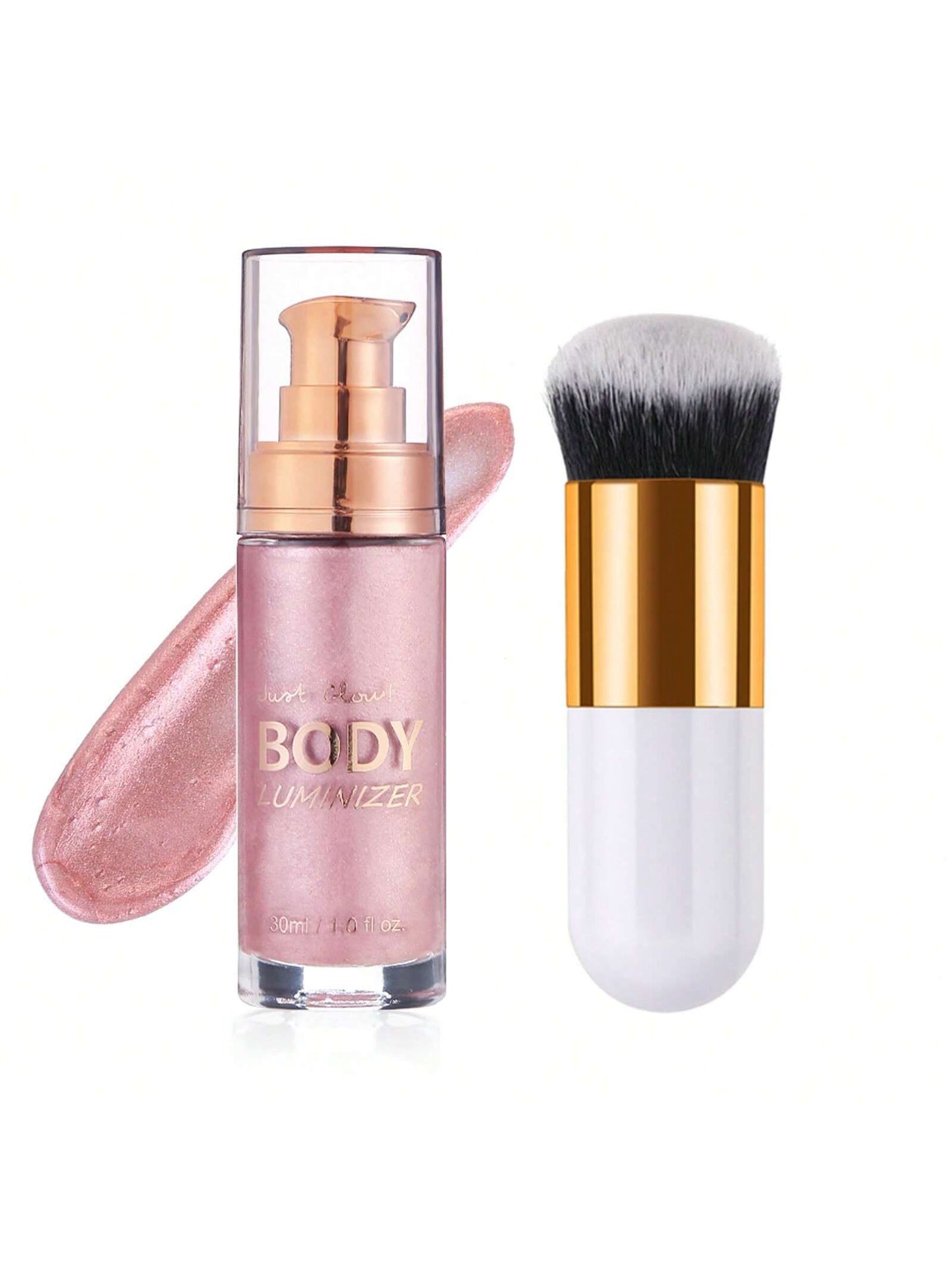 Radiant Glow Waterproof Body Shimmer Oil - Long-Lasting Bronze Illuminator with Makeup Brush