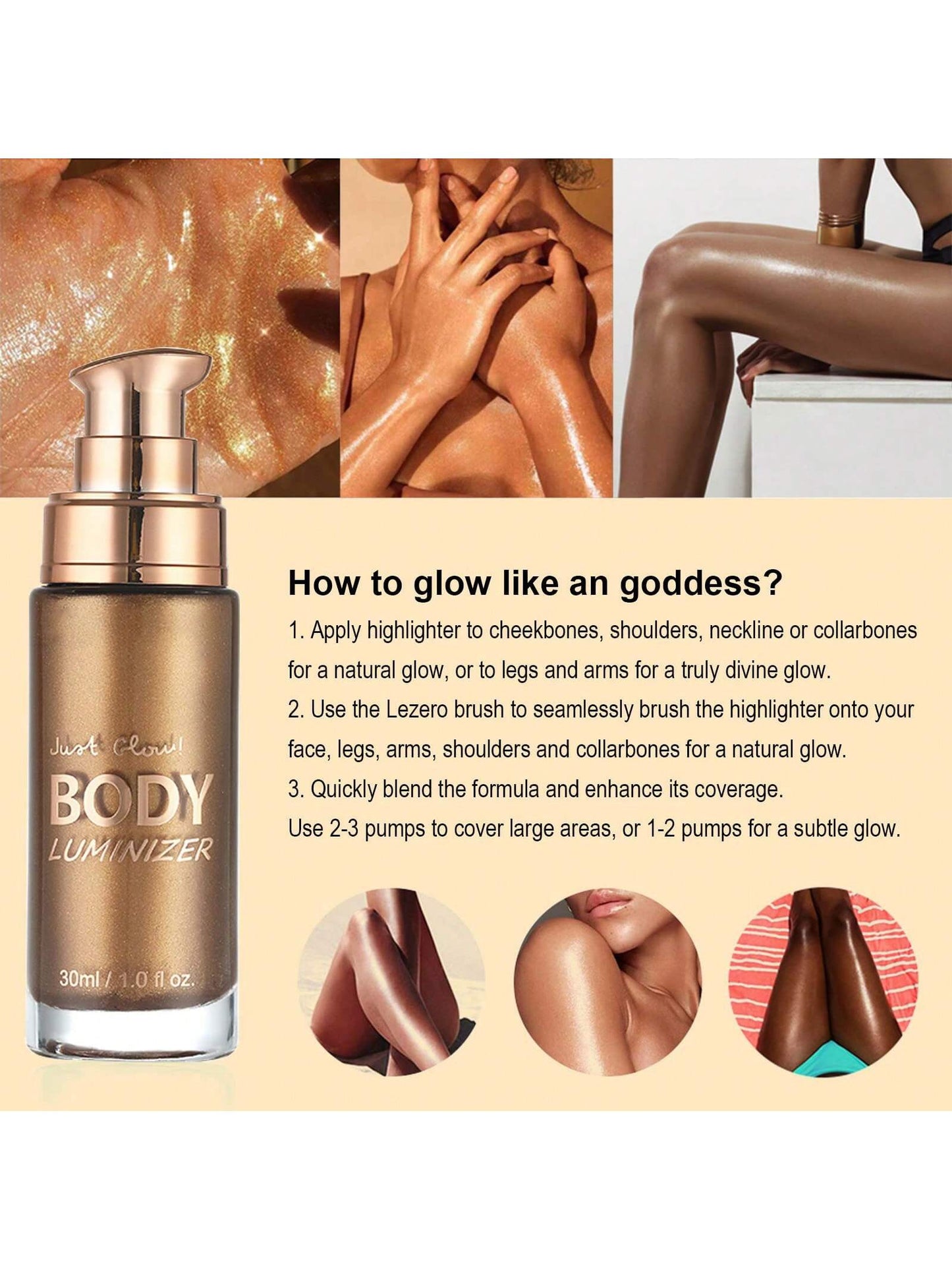 Radiant Glow Waterproof Body Shimmer Oil - Long-Lasting Bronze Illuminator with Makeup Brush