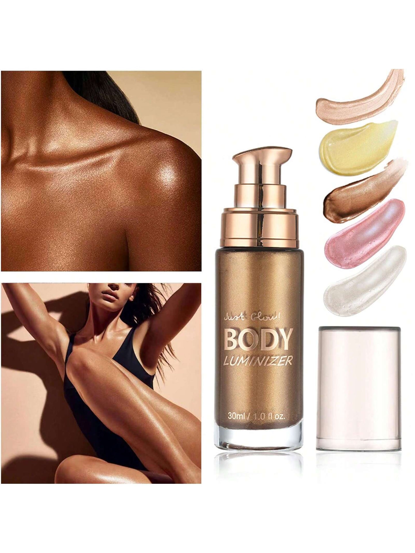 Radiant Glow Waterproof Body Shimmer Oil - Long-Lasting Bronze Illuminator with Makeup Brush