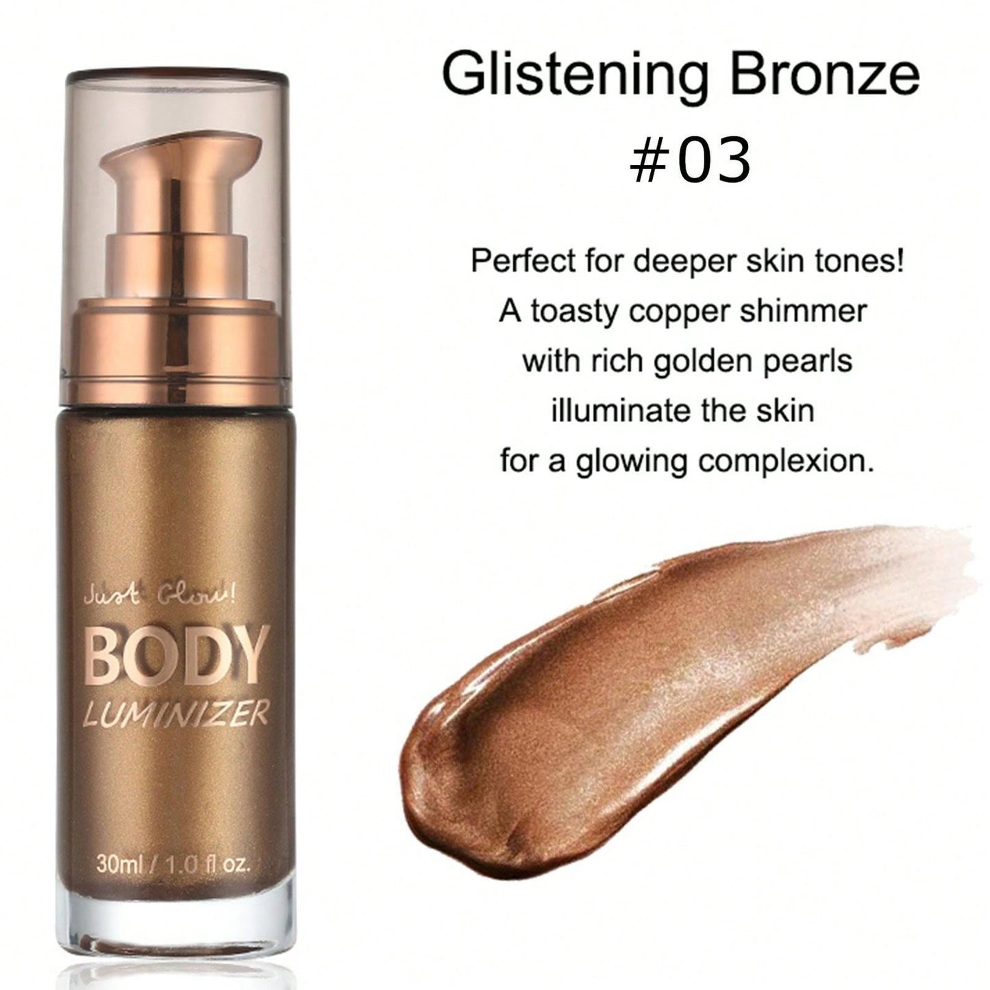 Radiant Glow Waterproof Body Shimmer Oil - Long-Lasting Bronze Illuminator with Makeup Brush