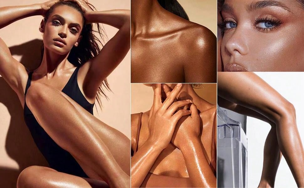 Radiant Glow Waterproof Body Shimmer Oil - Long-Lasting Bronze Illuminator with Makeup Brush