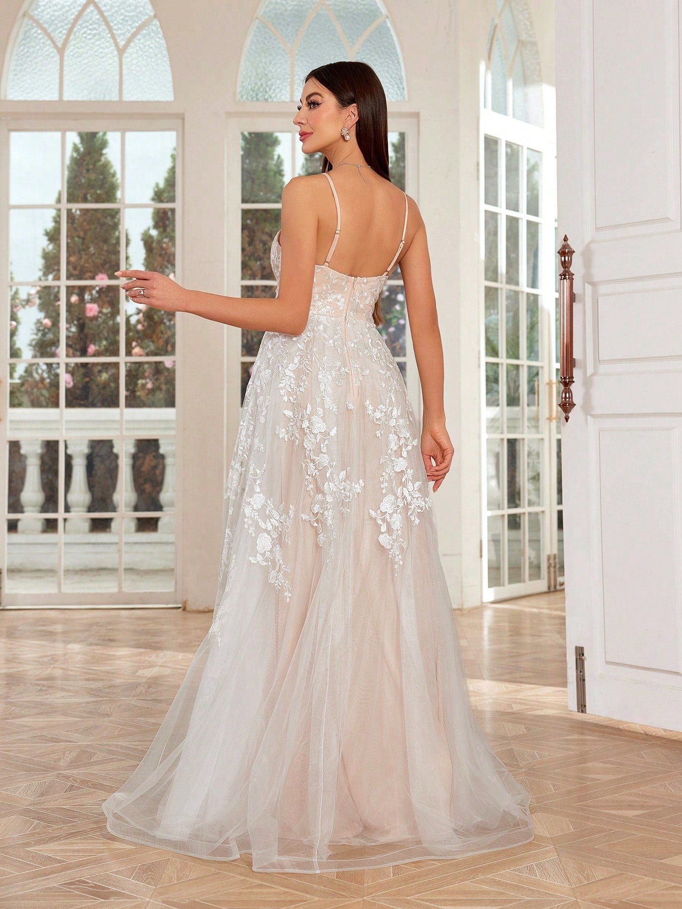 Elegant White Spaghetti Strap Swing Dress with Romantic Embroidery and Lace