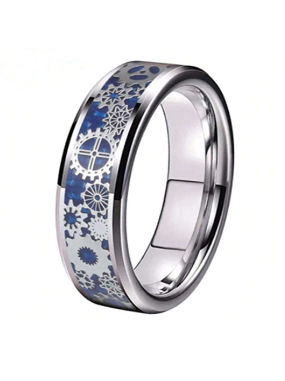 Men's Punk Blue Gear Wheel Stainless Steel Wedding Ring – Sizes 7 to 13 7 8
