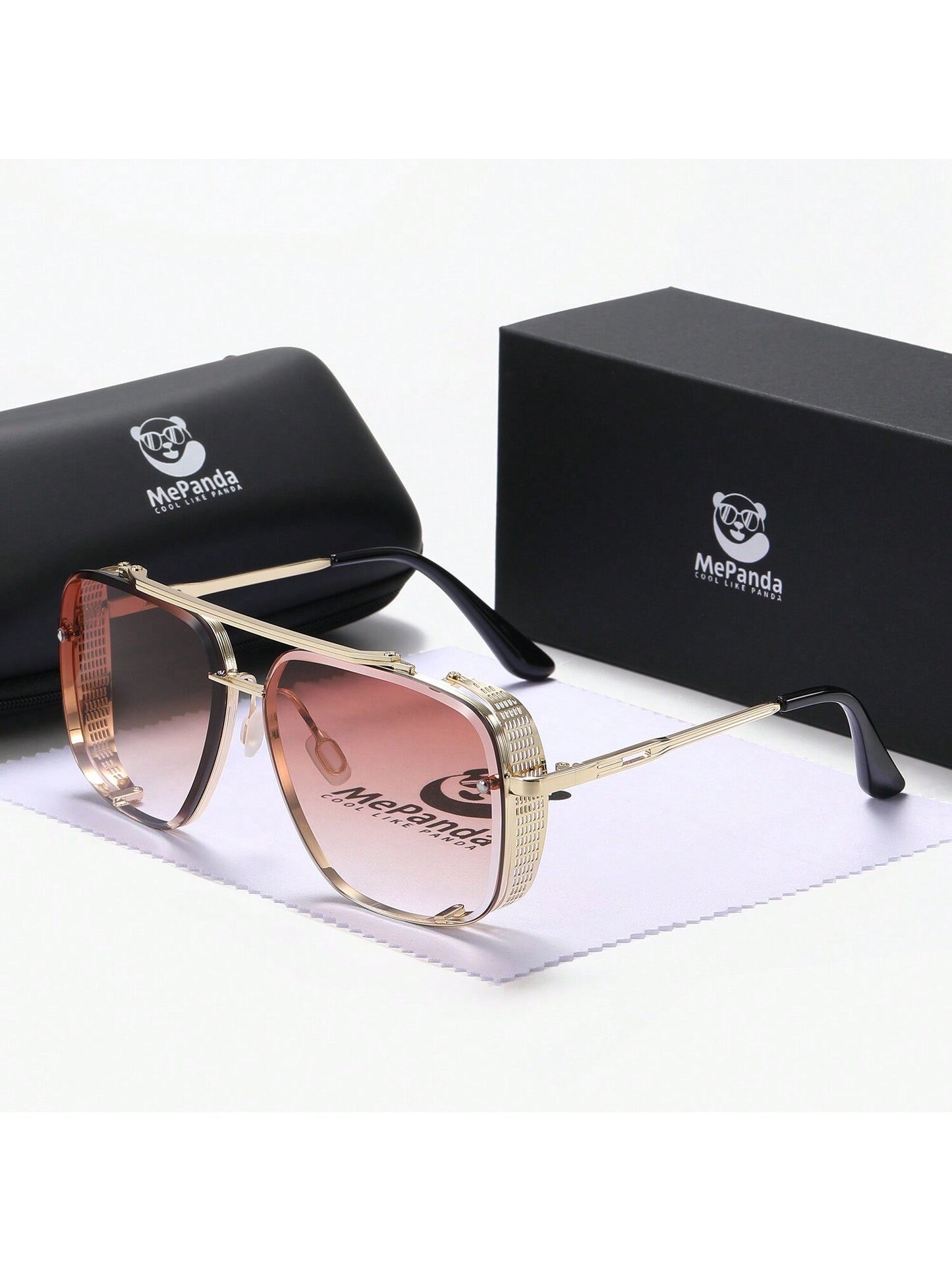 Retro Chic: MePanda Square Metal Double Beam Sunglasses for Trendy Style Blue Black Silver Blue-Black-Silver-Champagne-