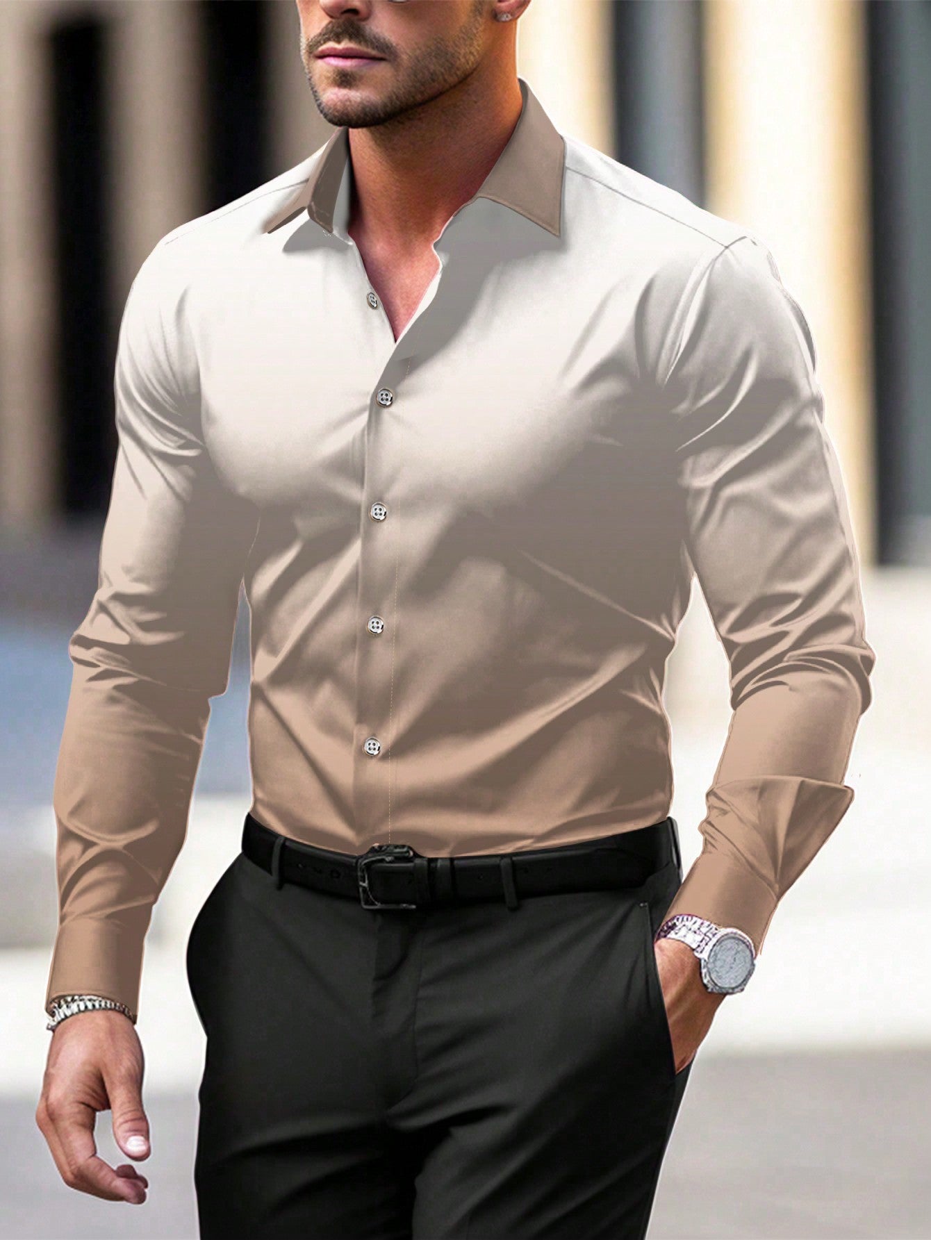 Summer Gradient Long Sleeve Business Shirt for Men - Stylish Travel Essential Royal Blue / XS Royal Blue / S