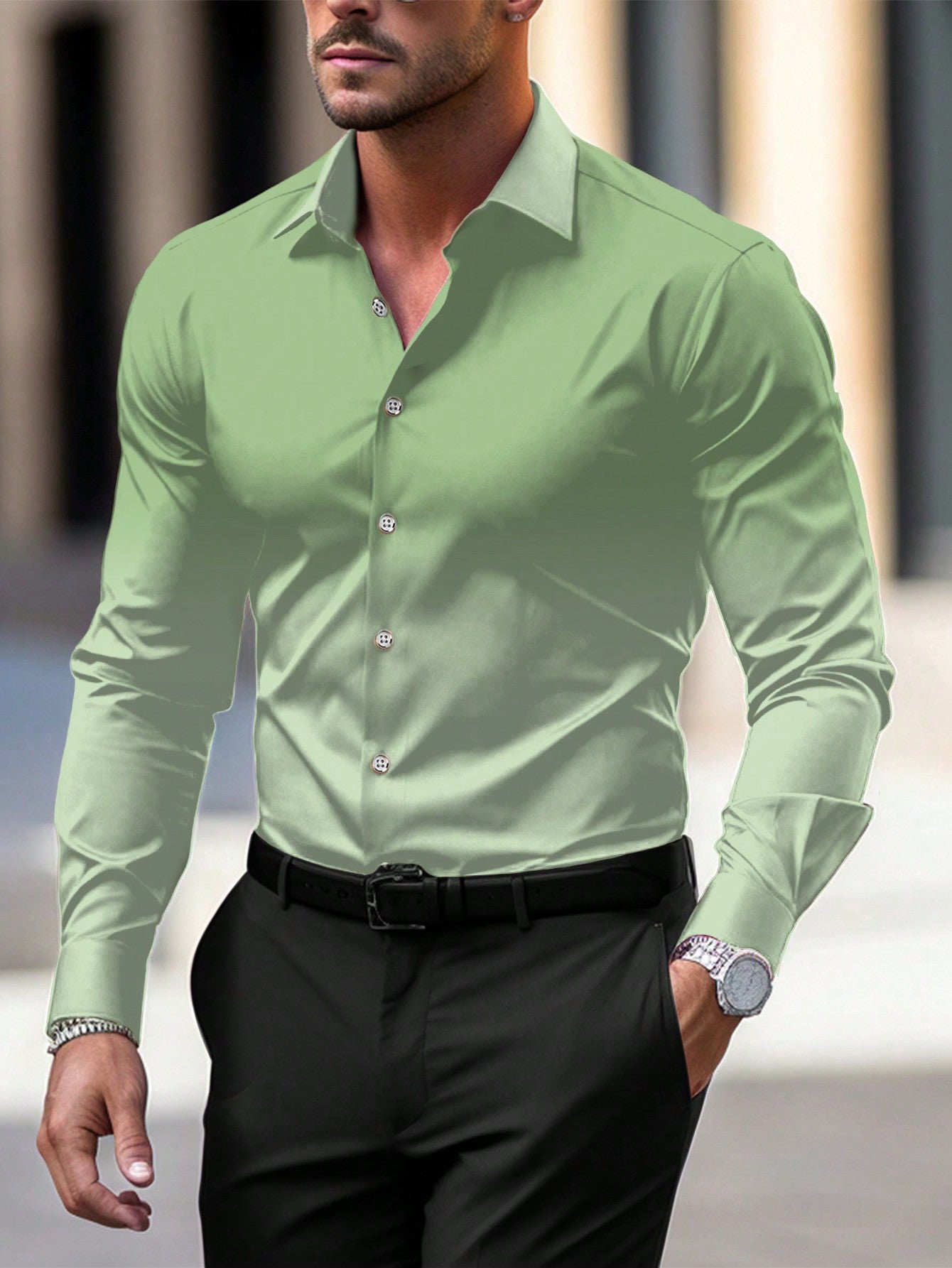 Summer Gradient Long Sleeve Business Shirt for Men - Stylish Travel Essential Royal Blue / XS Royal Blue / S