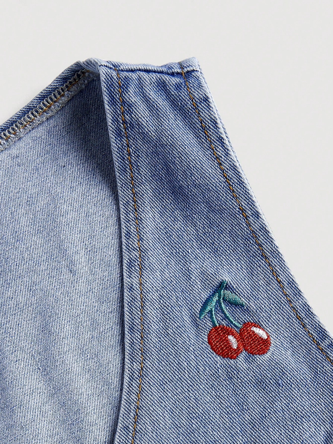 Summer-Ready Women's Casual Cherry Embroidery Sleeveless Denim Jacket XS S M XS-S-M-L-