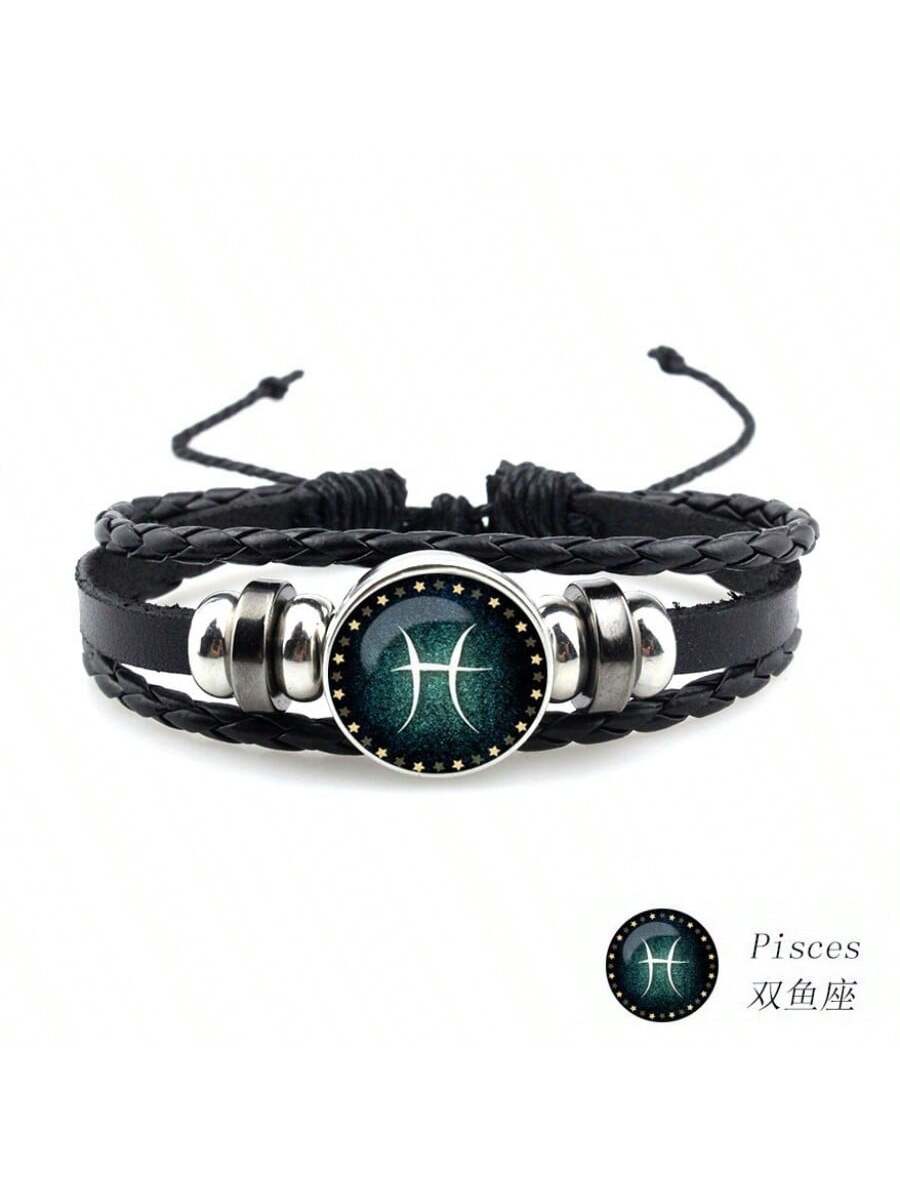 Zodiac Sign Gemstone Bracelet: Stylish Beaded PU Leather Accessory for All 12 Constellations S0266-aries S0267-taurus