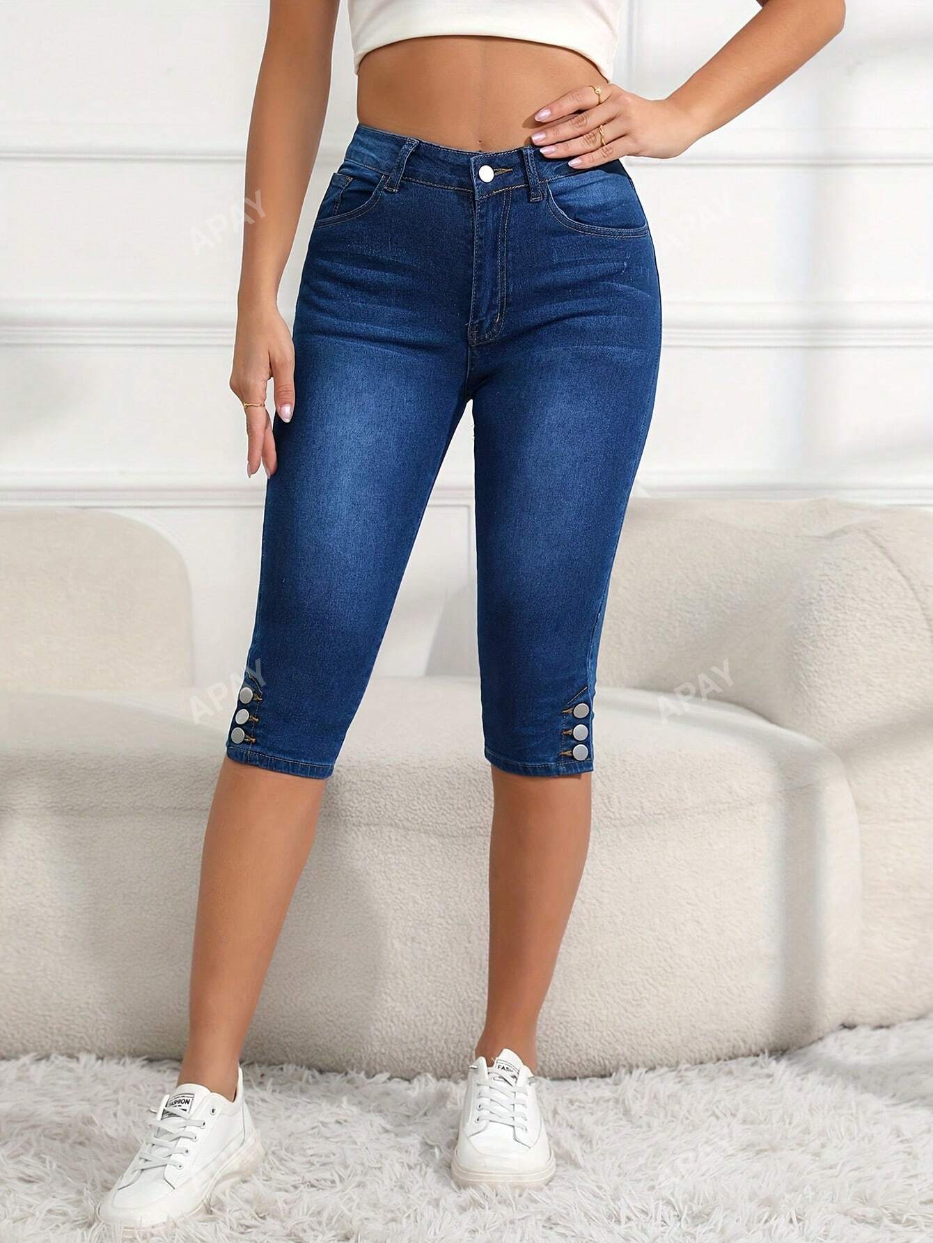 Chic Stretchy Skinny 3/4 Length Casual Jeans for Effortless Style Black / S Black / M Black / L Black / S-Black / M-Black / L-Black / XL-Black / XXL-Medium Wash / S-Medium Wash / M-Medium Wash / L-Medium Wash / XL-Medium Wash / XXL-