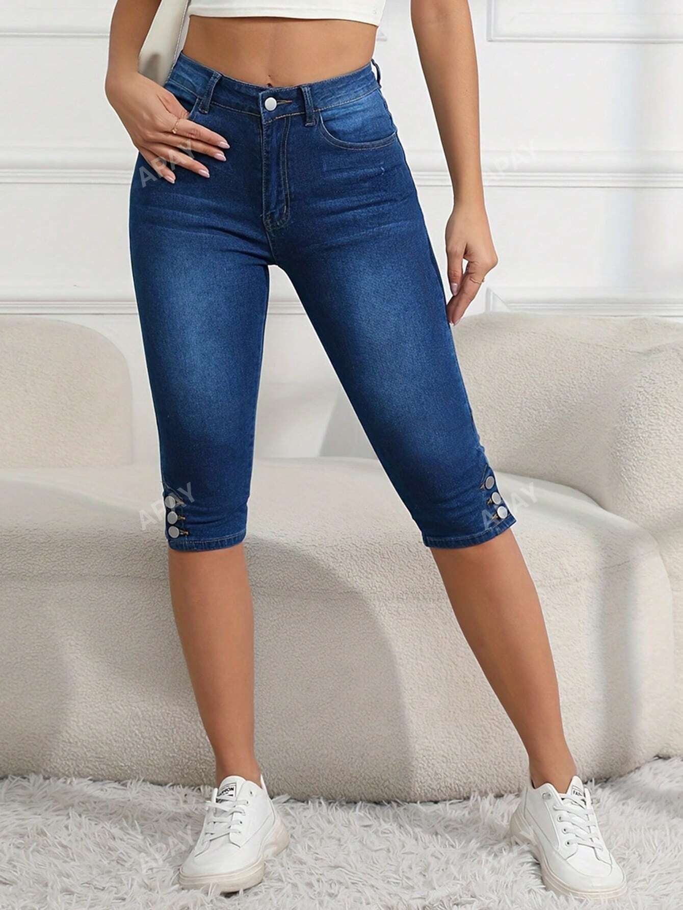 Chic Stretchy Skinny 3/4 Length Casual Jeans for Effortless Style Black / S Black / M Black / L Black / S-Black / M-Black / L-Black / XL-Black / XXL-Medium Wash / S-Medium Wash / M-Medium Wash / L-Medium Wash / XL-Medium Wash / XXL-