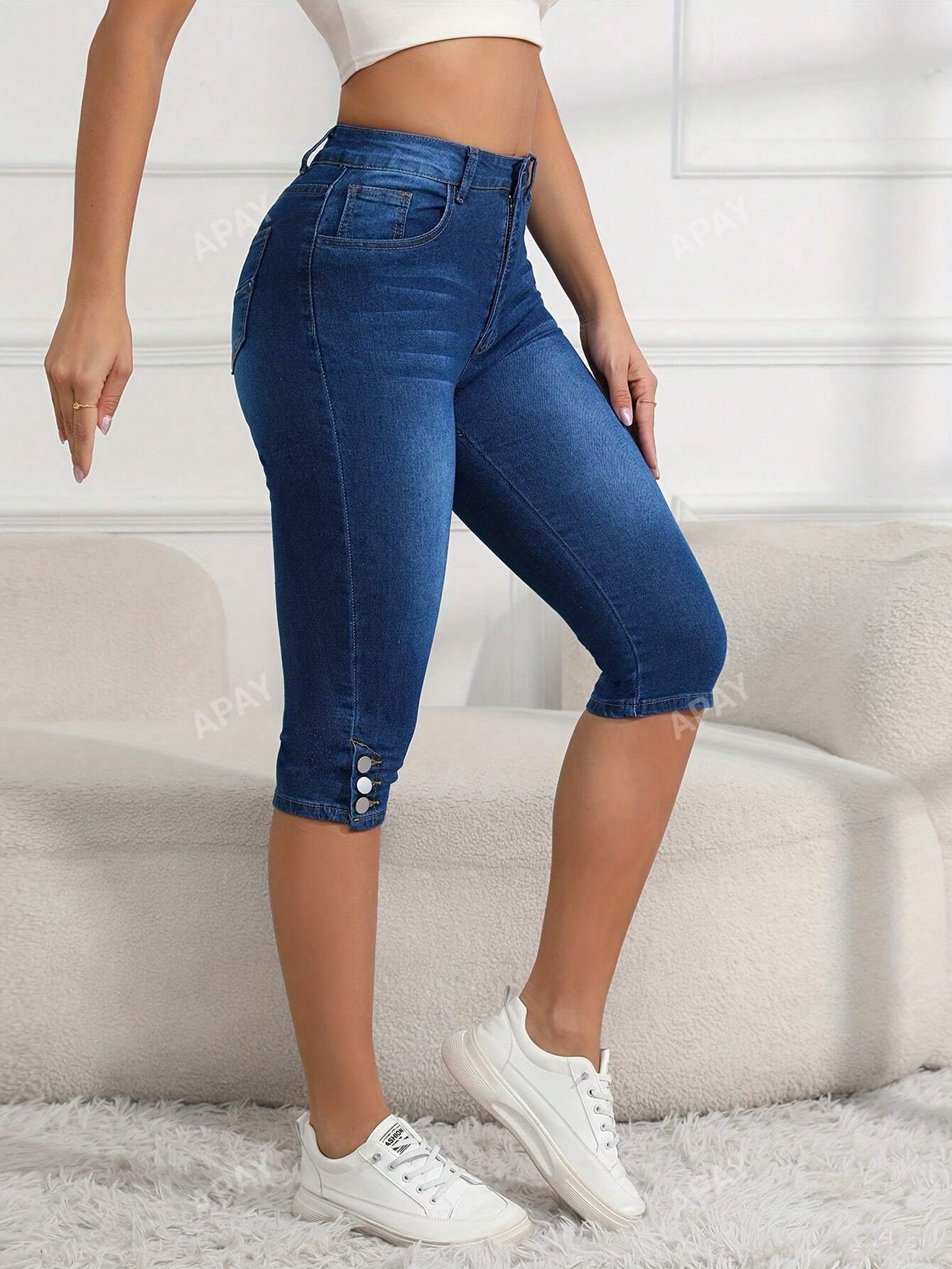 Chic Stretchy Skinny 3/4 Length Casual Jeans for Effortless Style Black / S Black / M Black / L Black / S-Black / M-Black / L-Black / XL-Black / XXL-Medium Wash / S-Medium Wash / M-Medium Wash / L-Medium Wash / XL-Medium Wash / XXL-