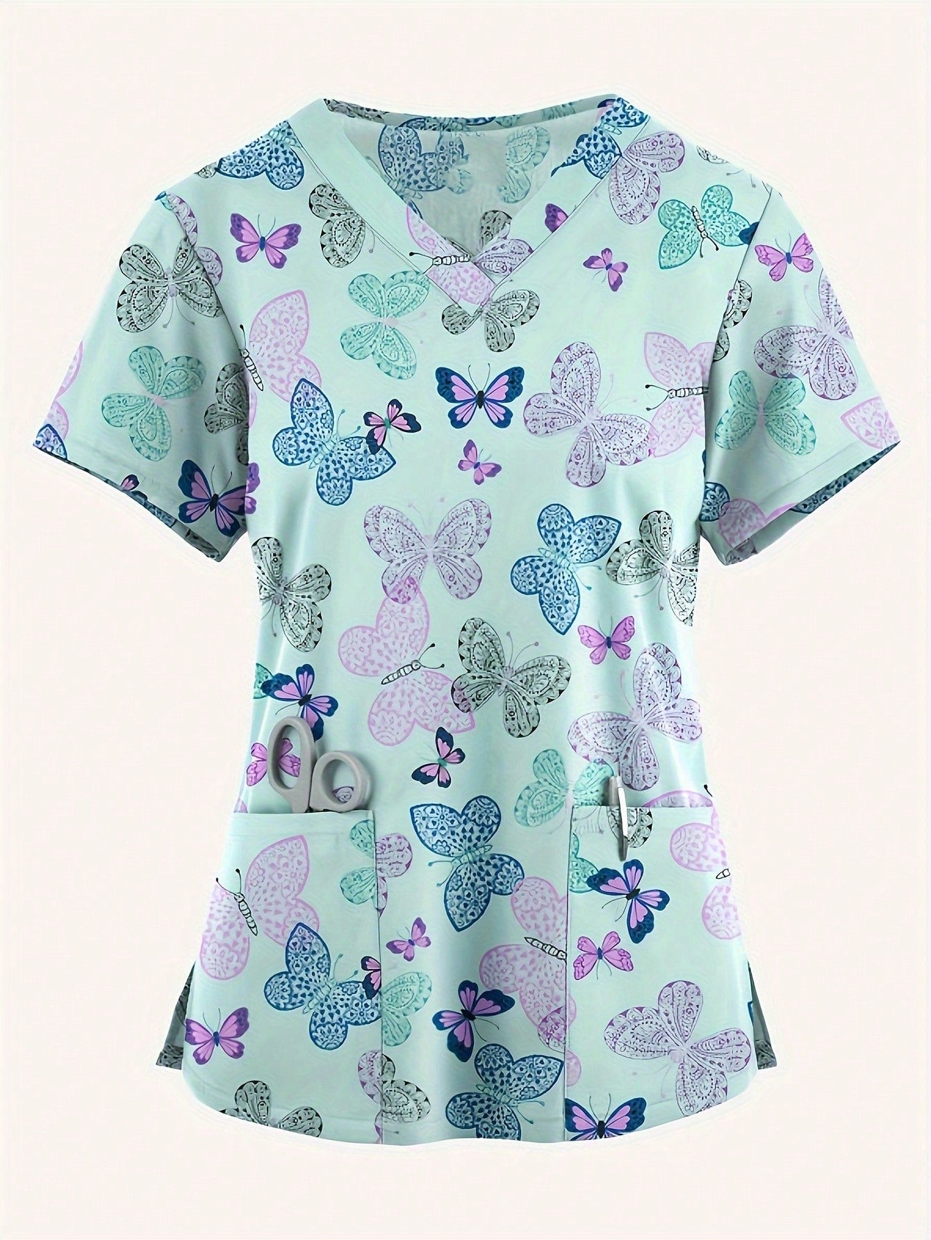 Breathable Women's Digital Printed Elastic Sports Scrub Top with Pockets Purple / XS Purple / S Purple / M Purple / XS-Purple / S-Purple / M-Purple / L-Purple / XL-Purple / XXL-Multicolor / S-Multicolor / M-Multicolor / L-Multicolor / XL-Multicolor / XXL-