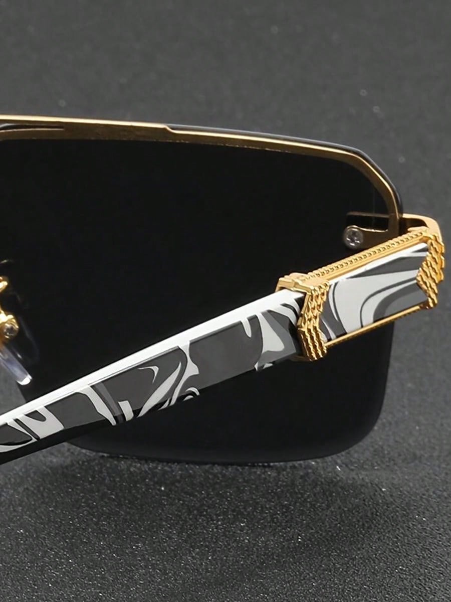 Trendy Rimless Double Bridge Sunglasses for Men - Bold Big Frame Shades 1-golden-grey Pink 2-golden-grey