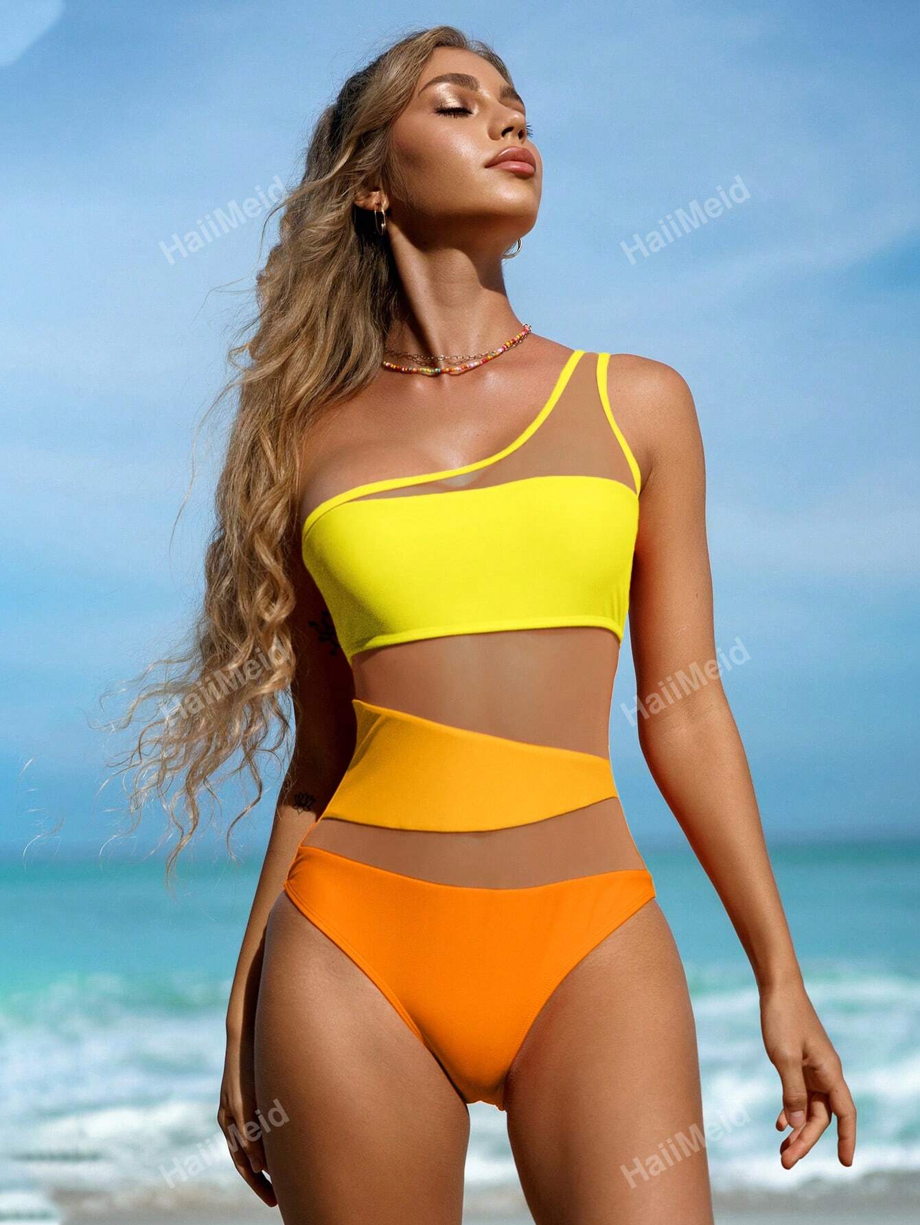 Stylish One-Shoulder Mesh Patchwork Swimsuit for a Trendy Summer Pink / XS Pink / S Pink / M Pink / XS-Pink / S-Pink / M-Pink / L-Pink / XL-Orange / XS-Orange / S-Orange / M-Orange / L-Orange / XL-Navy Blue / S-Navy Blue / M-Navy Blue / L-Navy Blue / XL-