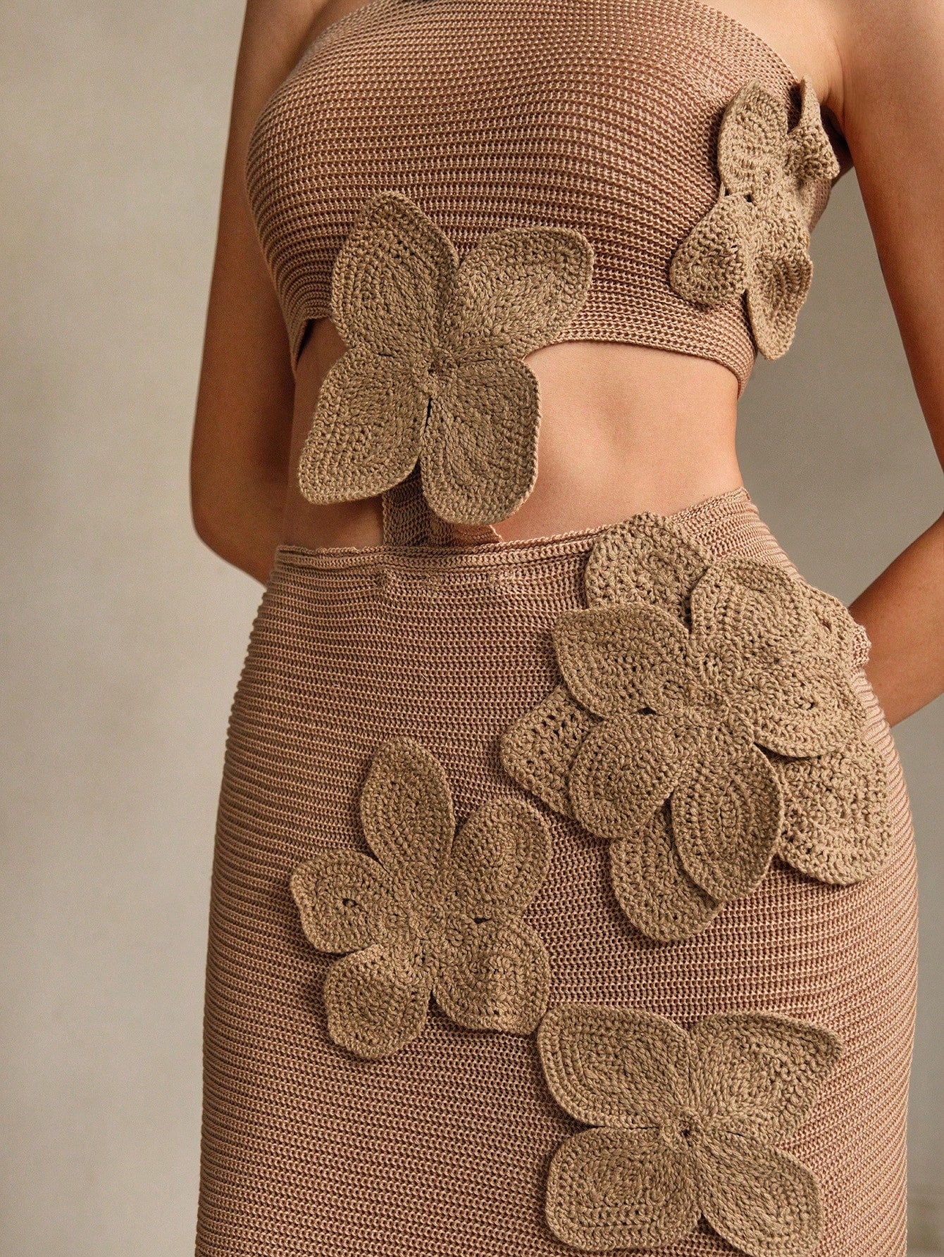 Blooming Elegance: Strapless 3D Flower Fitted Sweater Dress Chocolate Brown / L Chocolate Brown / XL Camel / S Chocolate Brown / L-Chocolate Brown / XL-Camel / S-Camel / M-Camel / L-Camel / XL-