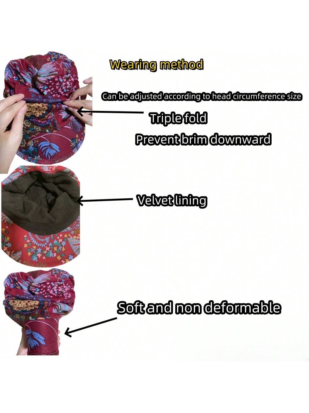 Vintage Floral Print Newsboy Cap - Lightweight, Foldable Sun Hat Flowers Red Flower Blue