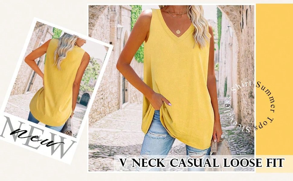 Summer Breeze: Women's V-Neck Loose Fit Casual Tank Top