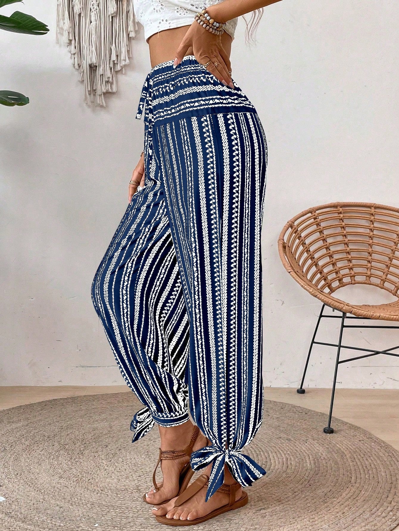 Women's Floral Striped Side Slit Casual Vacation Pants for Effortless Style Multicolor / S Multicolor / M Multicolor / L Multicolor / S-Multicolor / M-Multicolor / L-Multicolor / XL-Blue and White / S-Blue and White / M-Blue and White / L-Blue and White / XL-