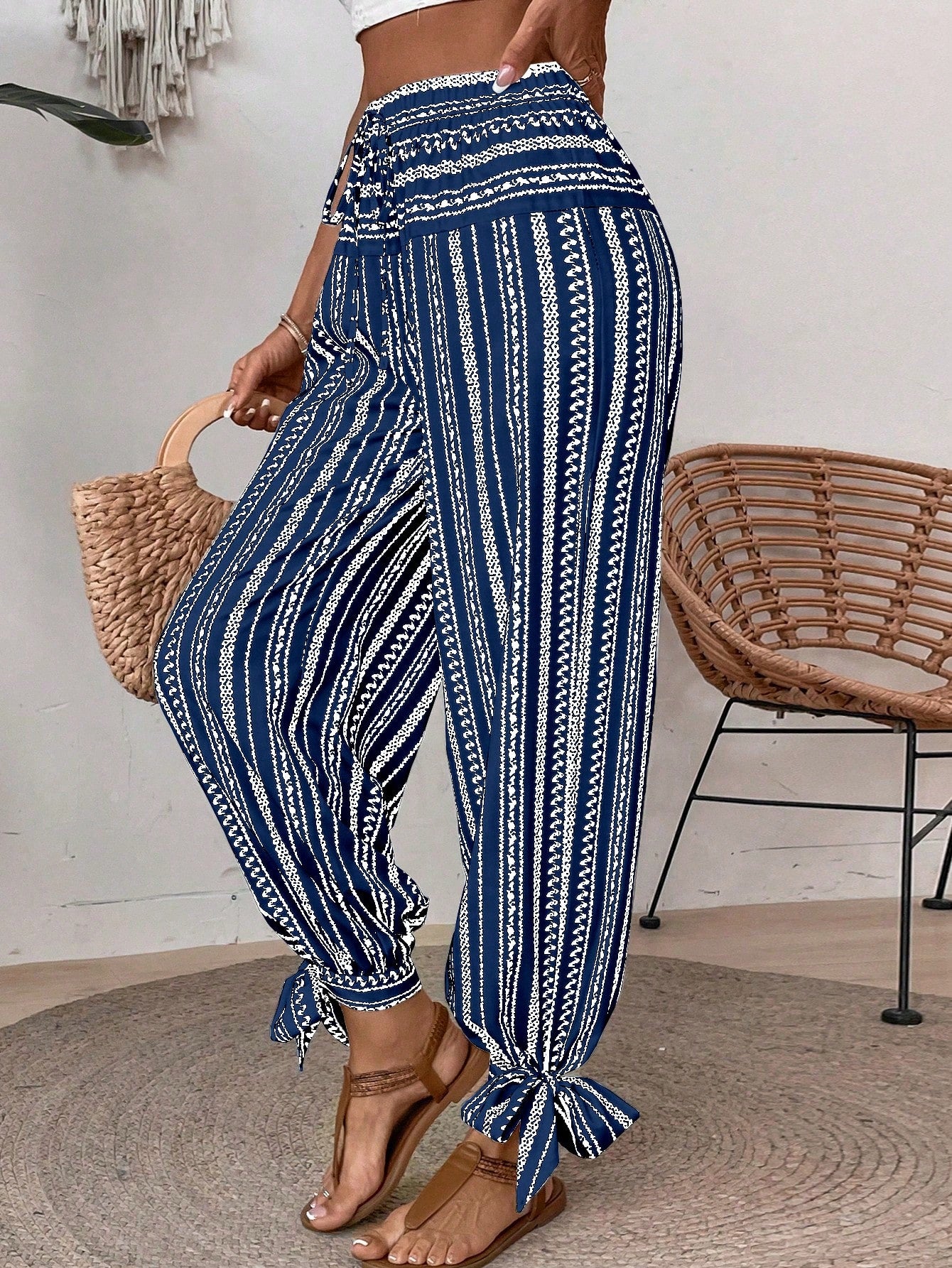 Women's Floral Striped Side Slit Casual Vacation Pants for Effortless Style Multicolor / S Multicolor / M Multicolor / L Multicolor / S-Multicolor / M-Multicolor / L-Multicolor / XL-Blue and White / S-Blue and White / M-Blue and White / L-Blue and White / XL-