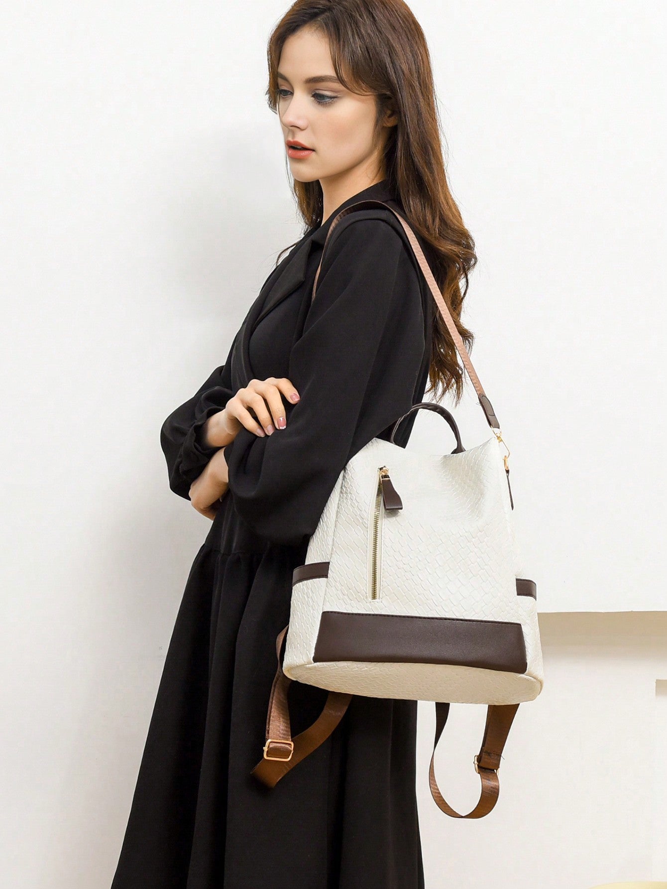 Anti-Theft Minimalist Backpack for College Women Black Brown