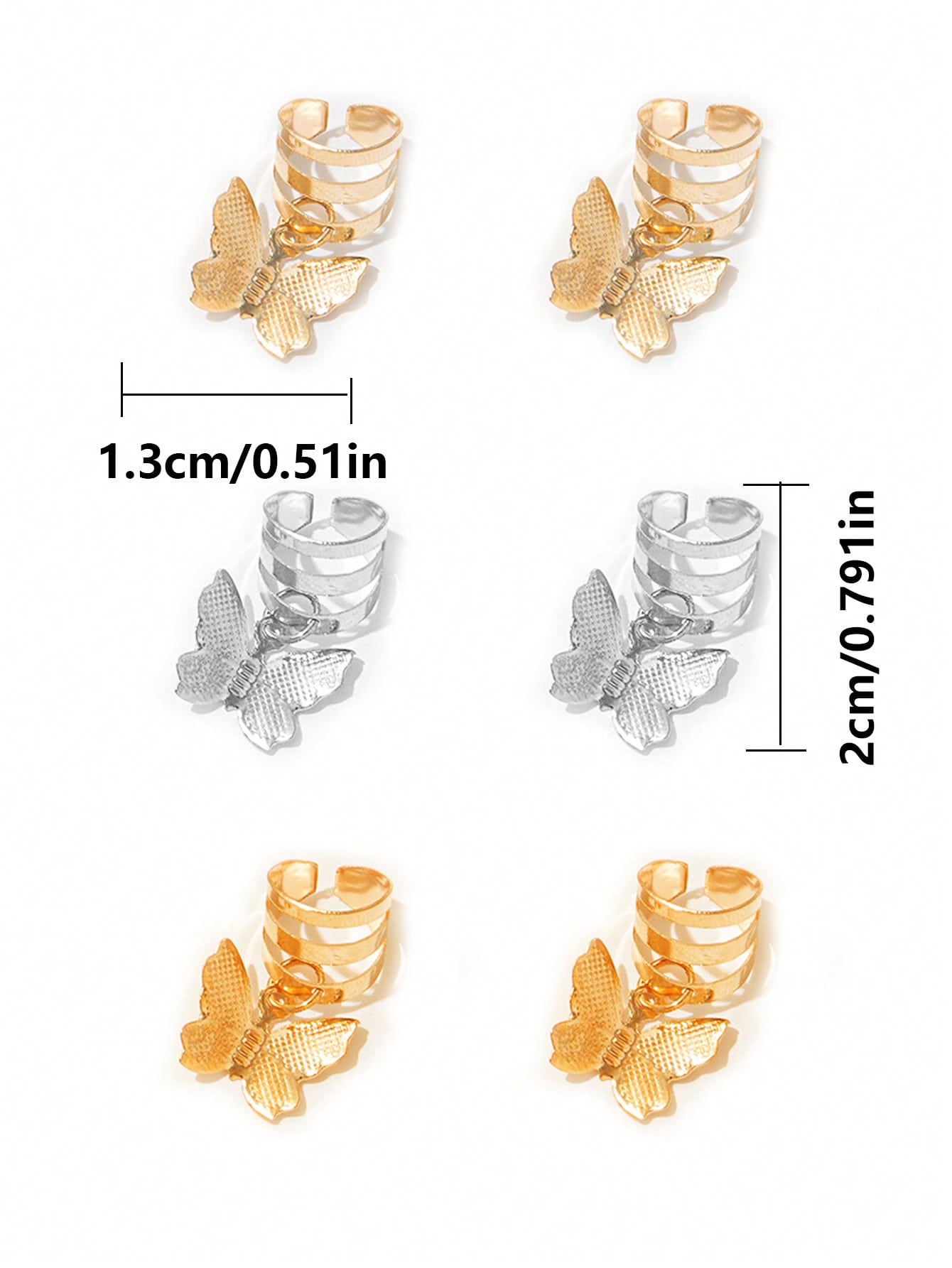 Charming Butterfly Dreadlock Hair Rings - 20pcs Adjustable Alloy Cuffs with Tassels one-size / Mixed Colors one-size / Silver