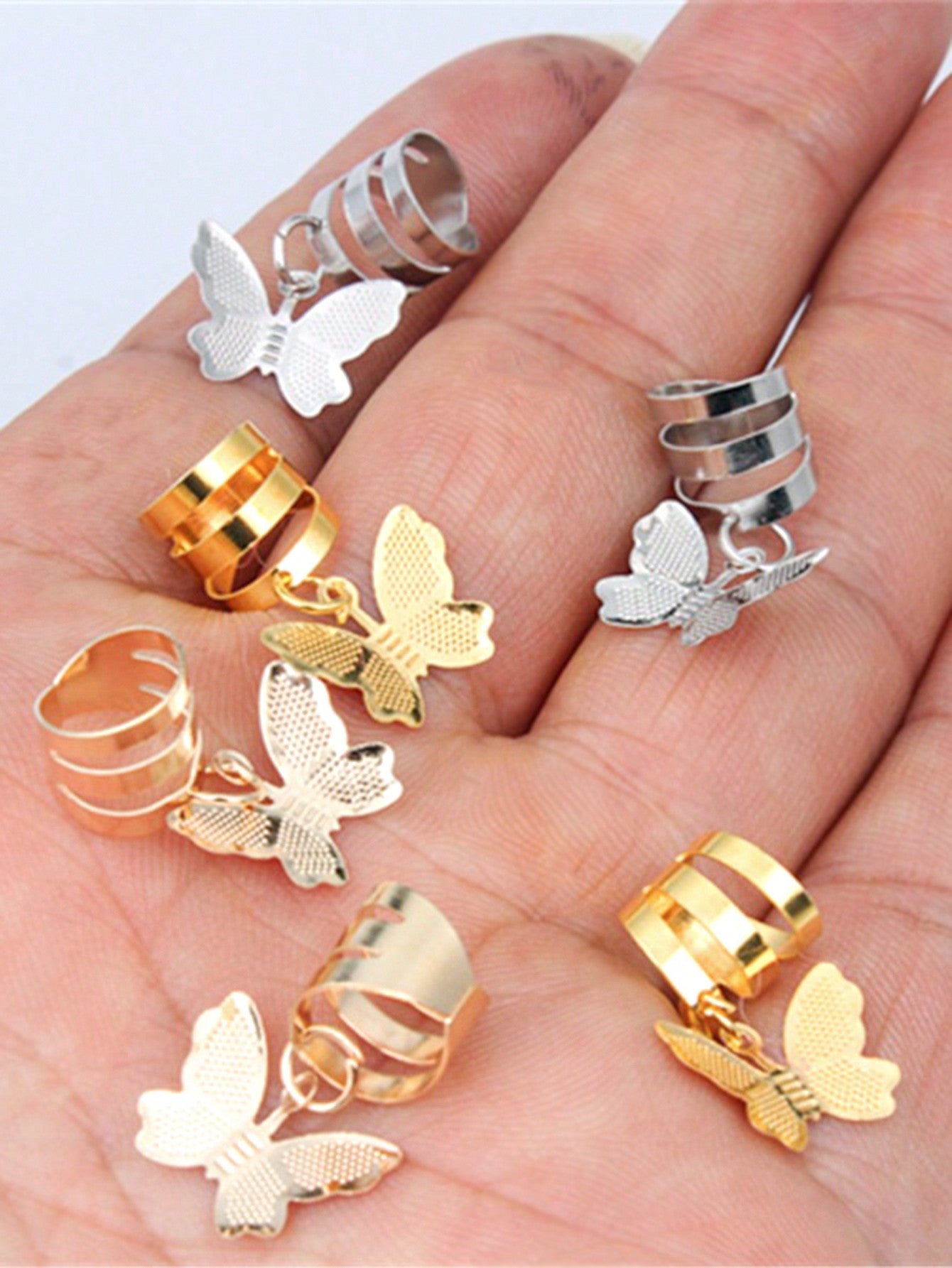 Charming Butterfly Dreadlock Hair Rings - 20pcs Adjustable Alloy Cuffs with Tassels one-size / Mixed Colors one-size / Silver