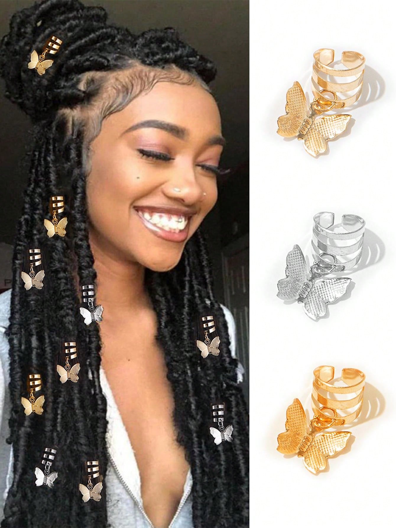 Charming Butterfly Dreadlock Hair Rings - 20pcs Adjustable Alloy Cuffs with Tassels one-size / Mixed Colors one-size / Silver