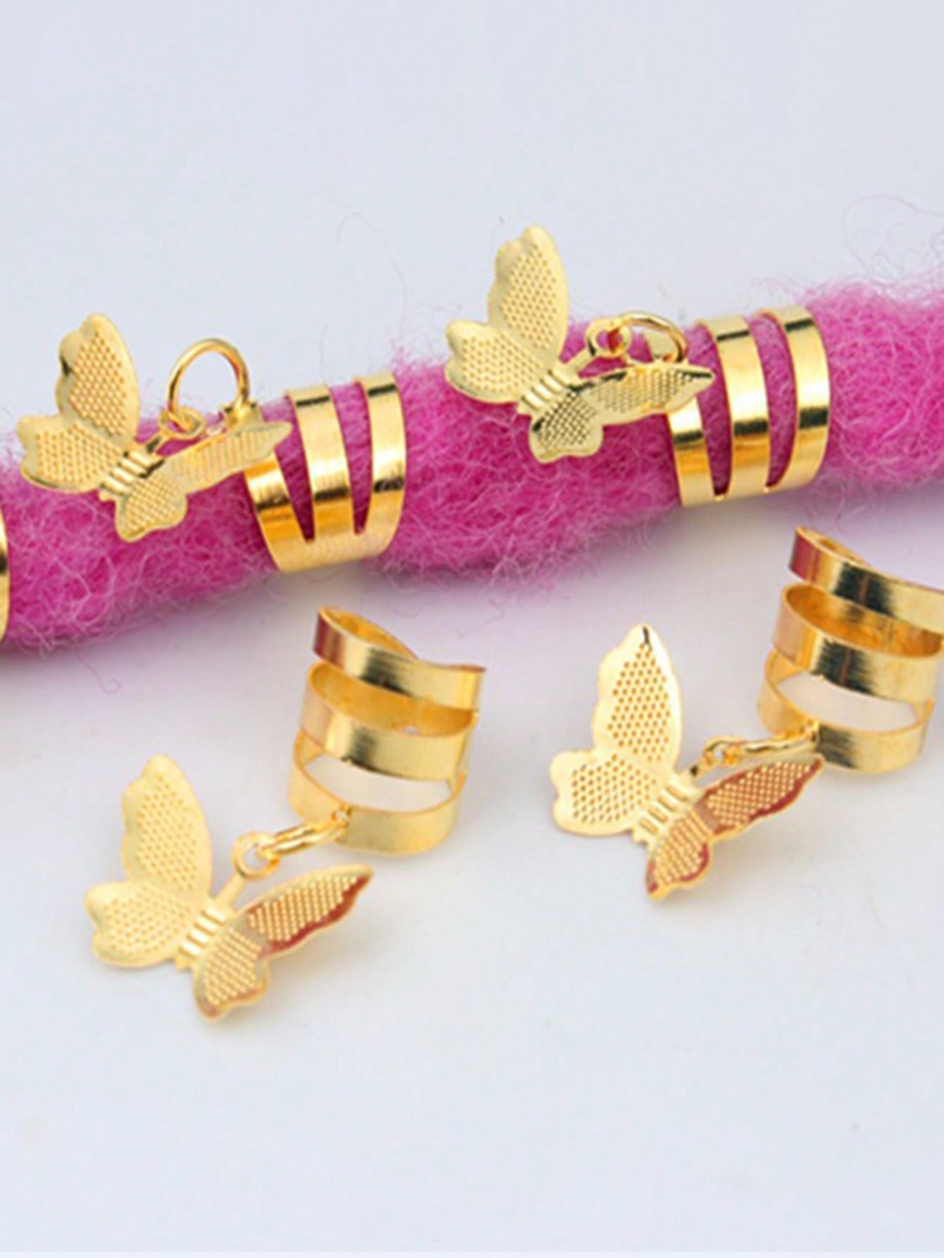 Charming Butterfly Dreadlock Hair Rings - 20pcs Adjustable Alloy Cuffs with Tassels one-size / Mixed Colors one-size / Silver