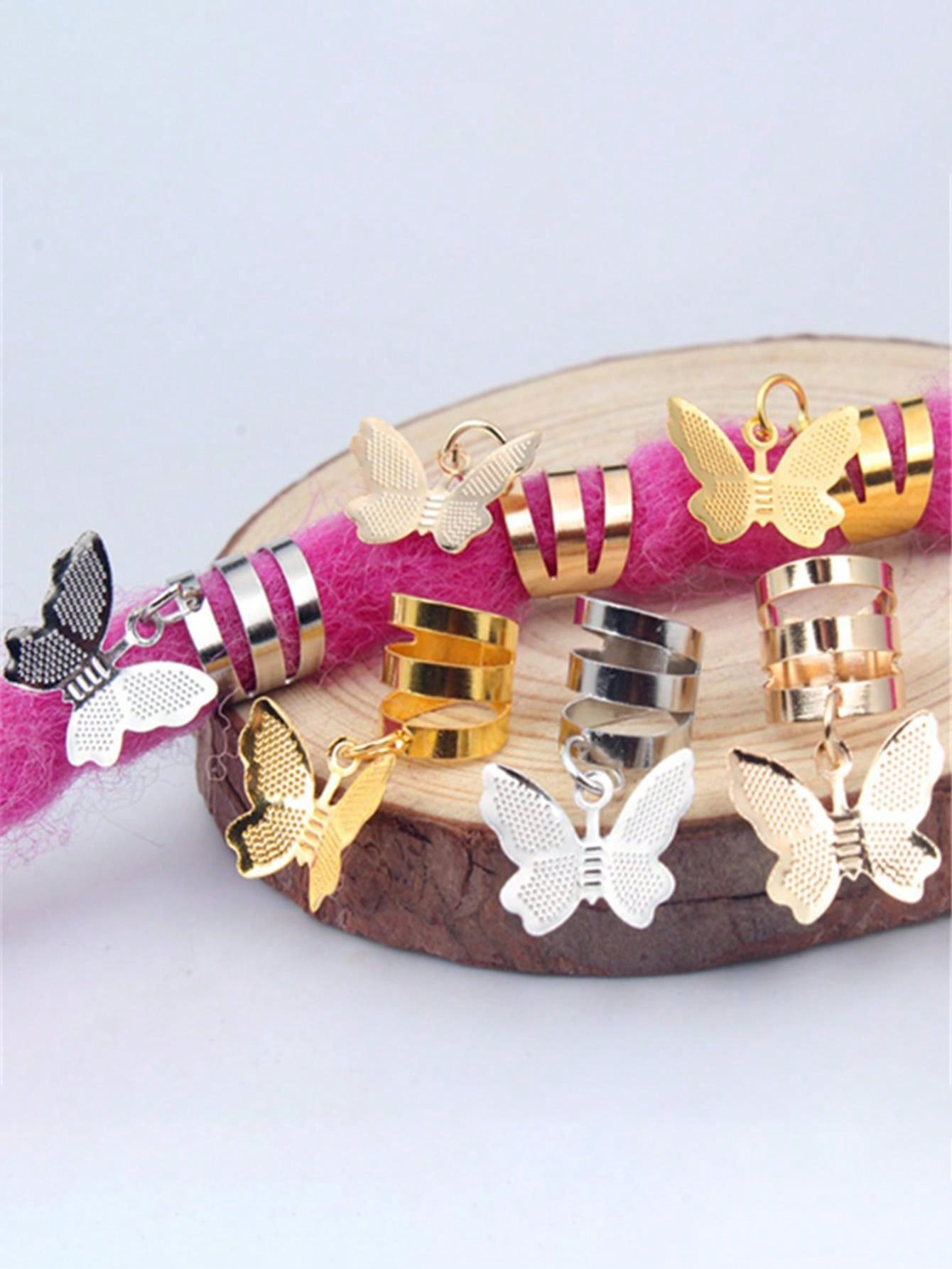 Charming Butterfly Dreadlock Hair Rings - 20pcs Adjustable Alloy Cuffs with Tassels one-size / Mixed Colors one-size / Silver