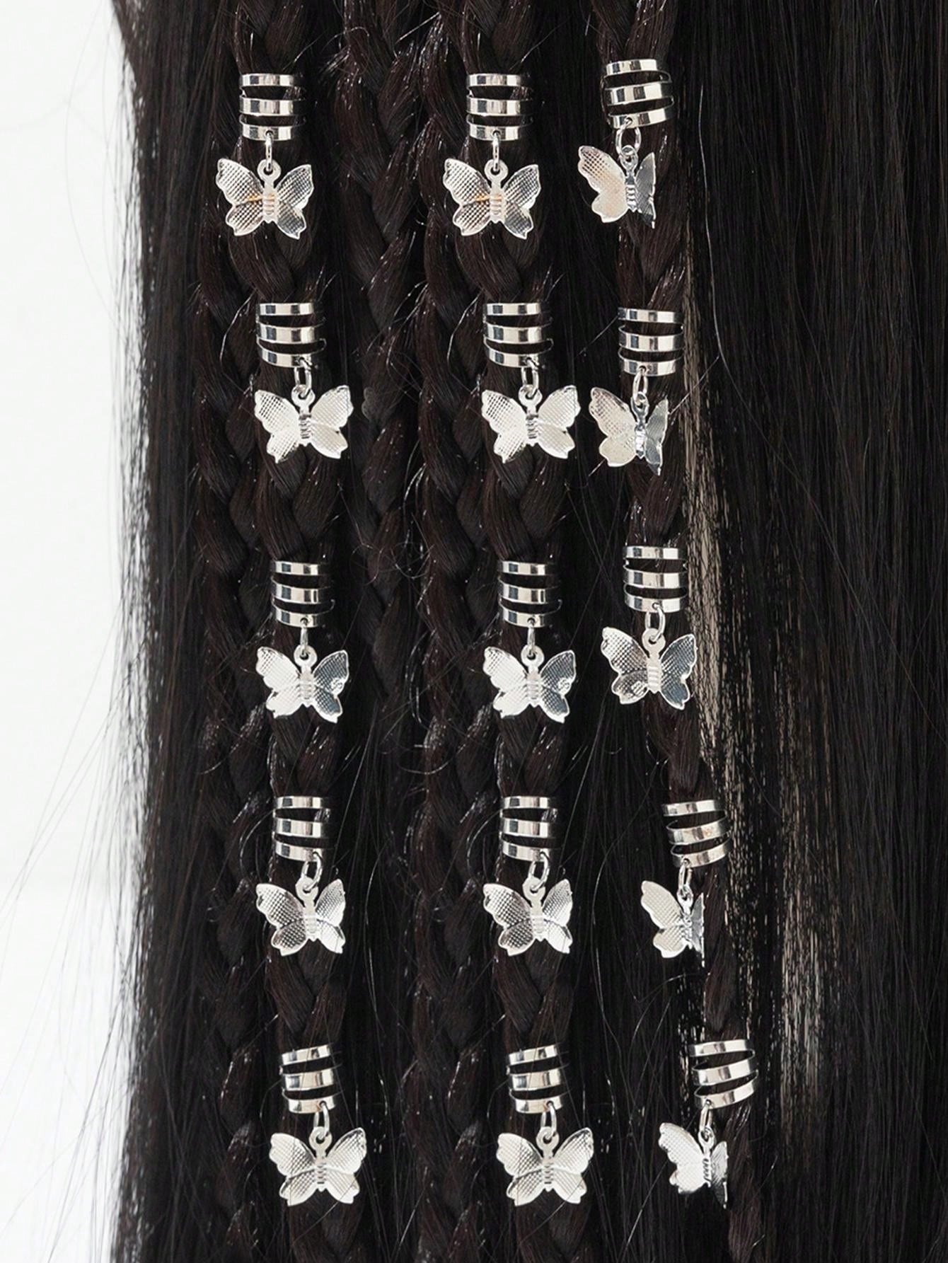 Charming Butterfly Dreadlock Hair Rings - 20pcs Adjustable Alloy Cuffs with Tassels one-size / Mixed Colors one-size / Silver