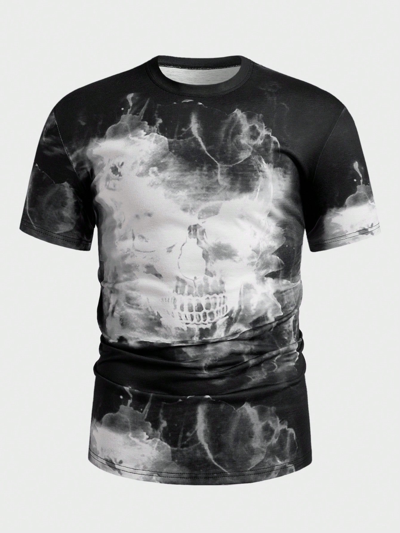 Bold Skull Graphic Casual Crew Neck T-Shirt for Men Black