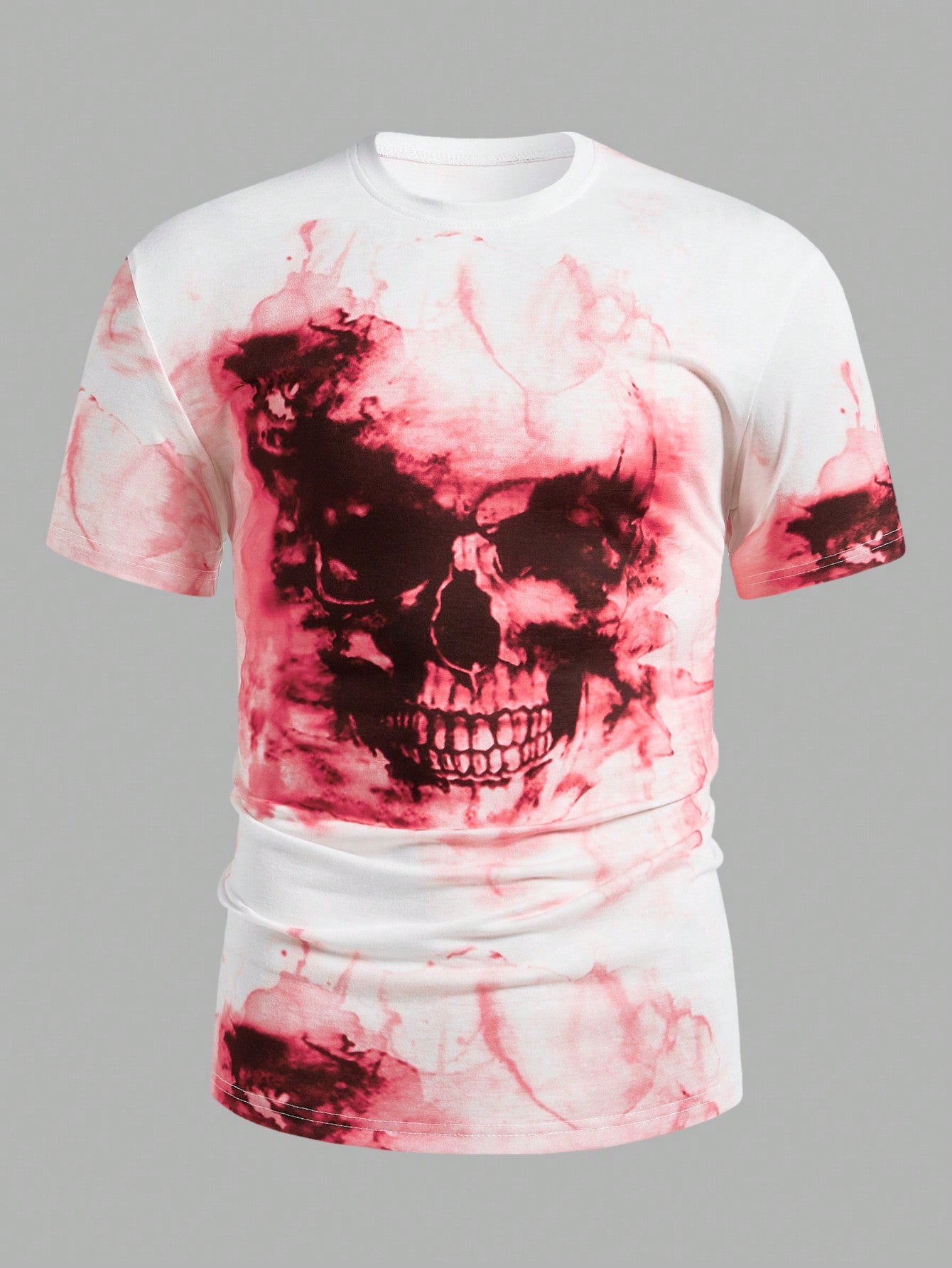 Bold Skull Graphic Casual Crew Neck T-Shirt for Men Red