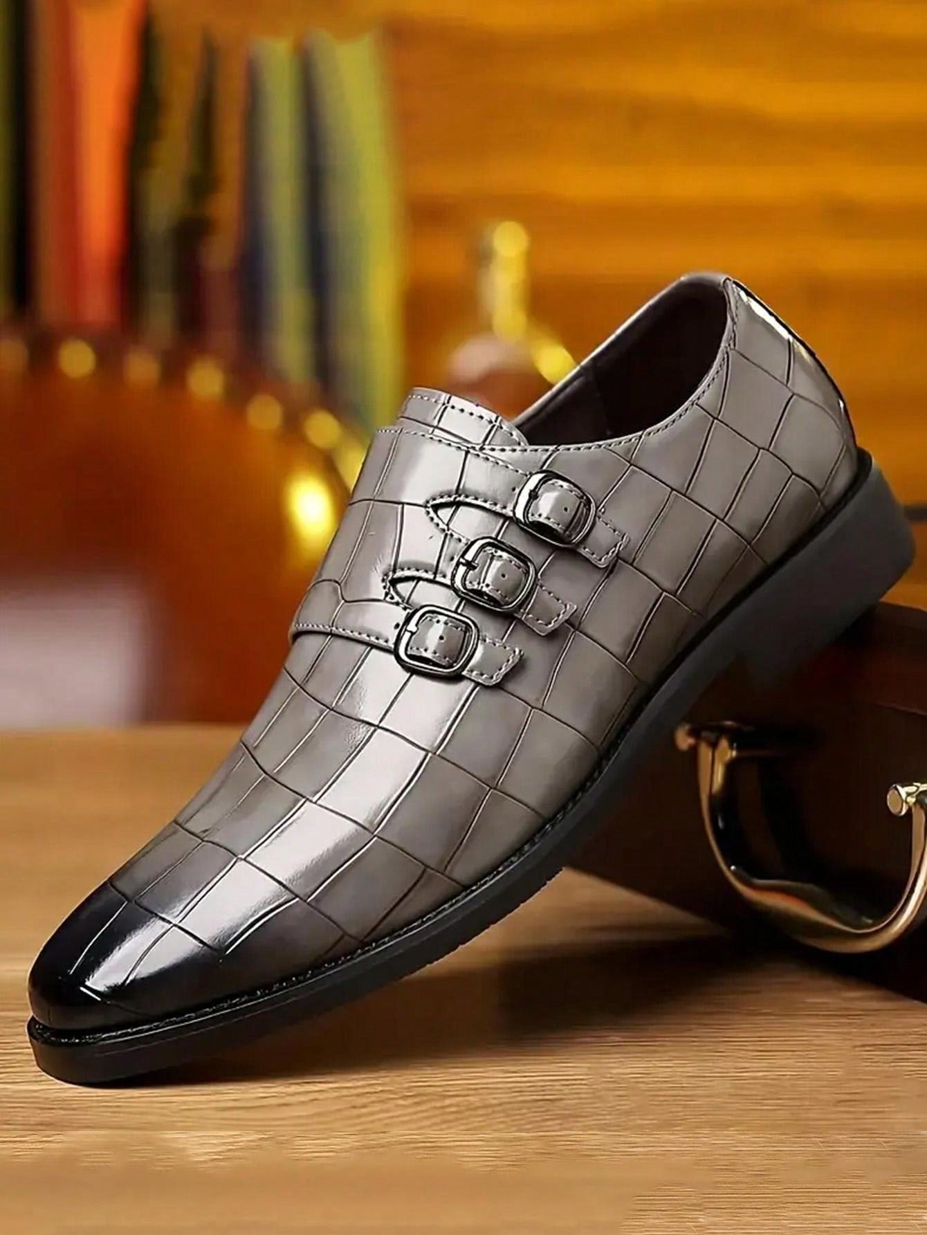 “Men's Stone Textured Monk Shoes - Stylish Elegance for Every Occasion”