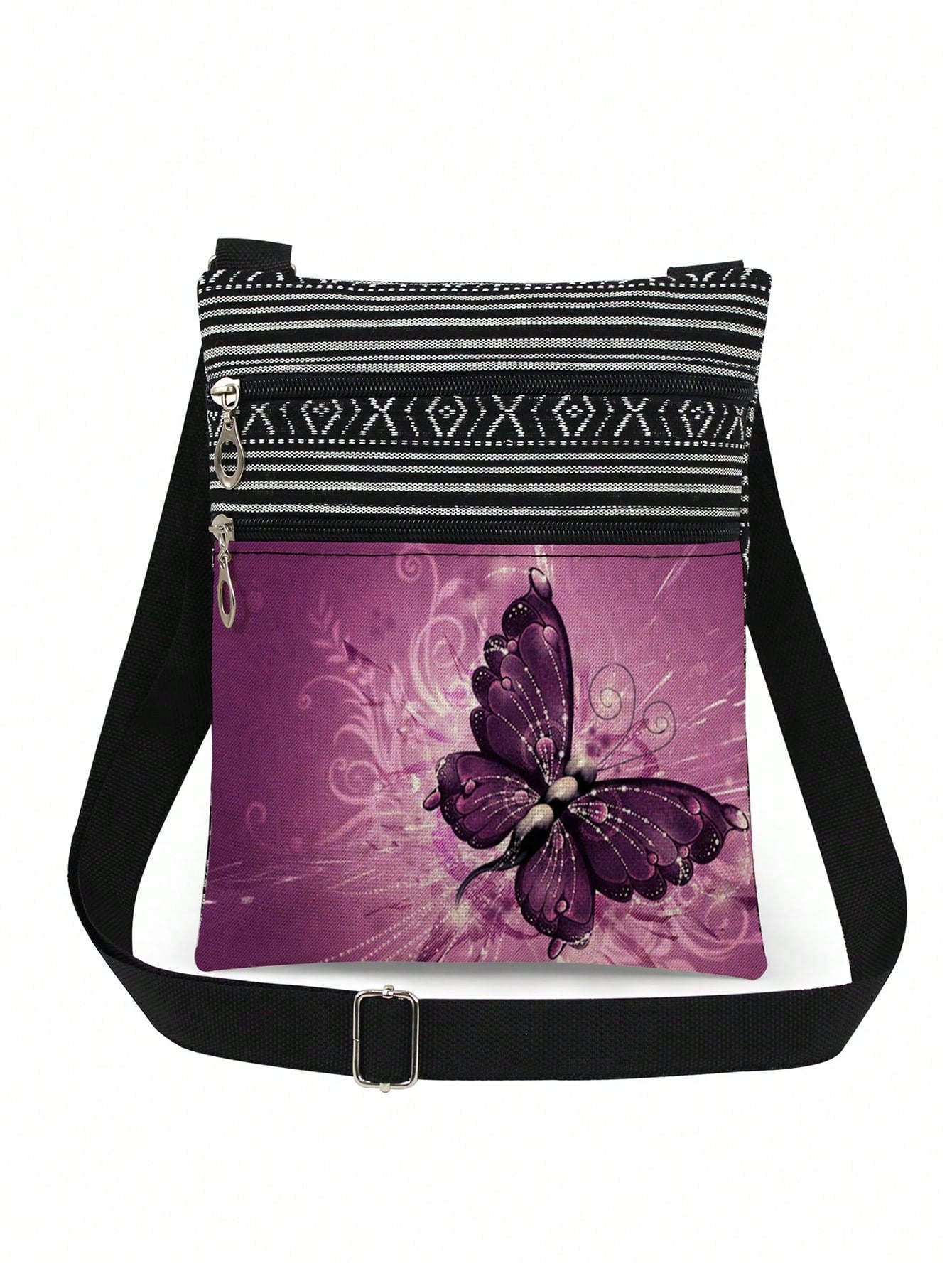 Chic Purple Butterfly Crossbody Bag – Versatile Unisex Tote Beige Yellow Purple Beige-Yellow-Purple-