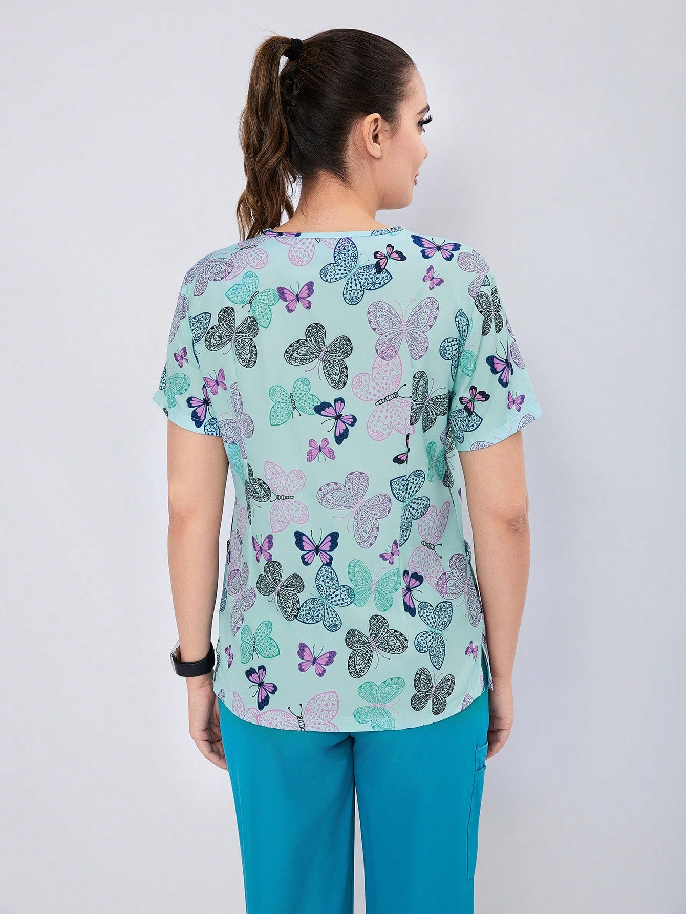 Breathable Women's Digital Printed Elastic Sports Scrub Top with Pockets Purple / XS Purple / S Purple / M Purple / XS-Purple / S-Purple / M-Purple / L-Purple / XL-Purple / XXL-Multicolor / S-Multicolor / M-Multicolor / L-Multicolor / XL-Multicolor / XXL-
