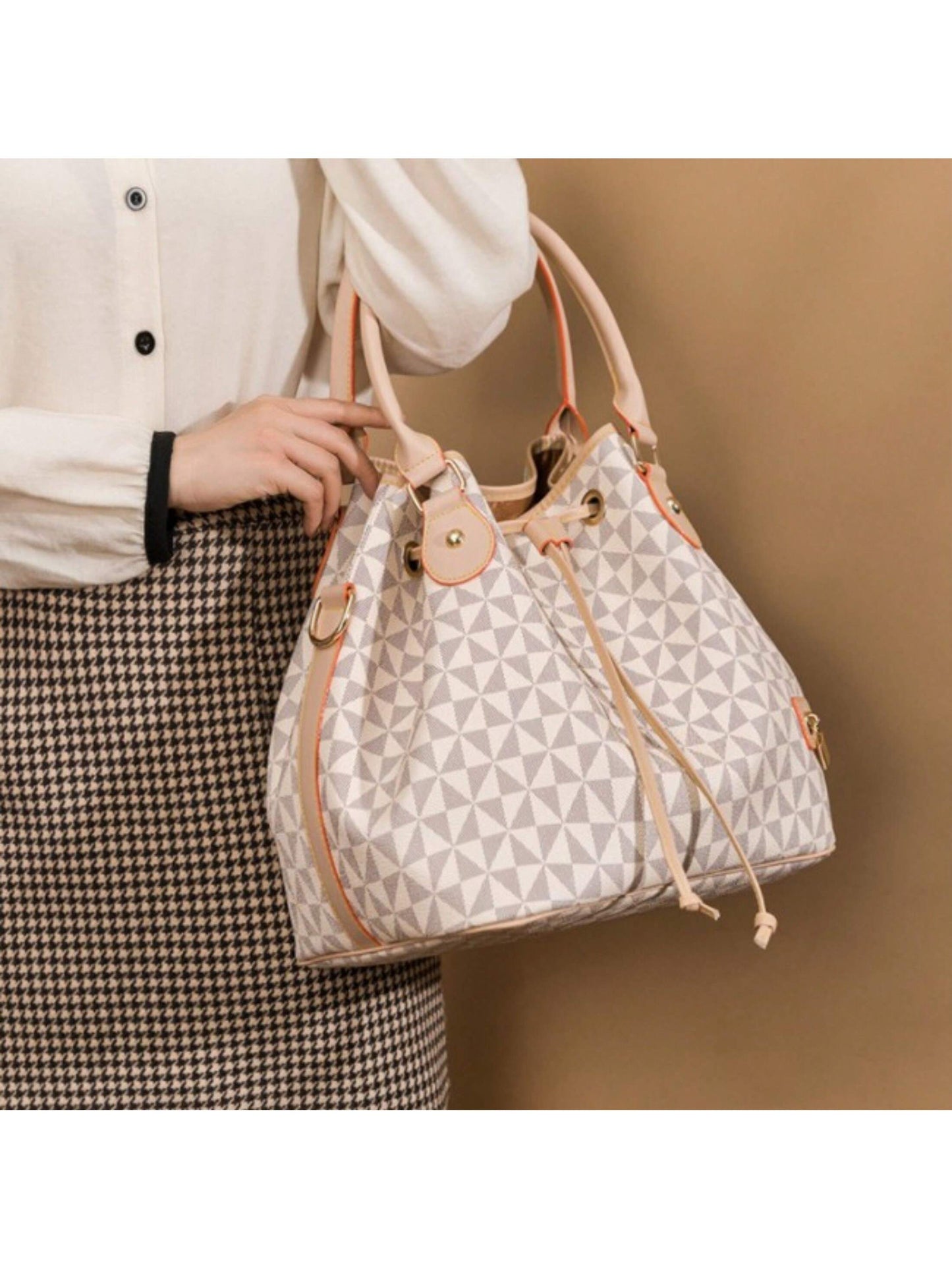 Chic Argyle Drawstring Bucket Handbag - Versatile Crossbody with Spacious Design