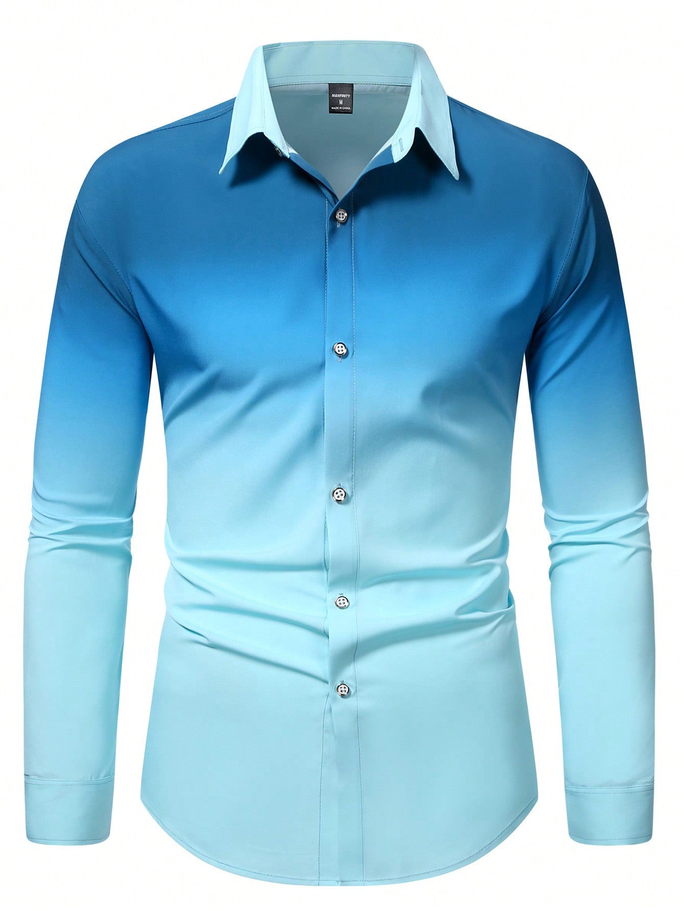 Summer Gradient Long Sleeve Business Shirt for Men - Stylish Travel Essential Royal Blue / XS Royal Blue / S