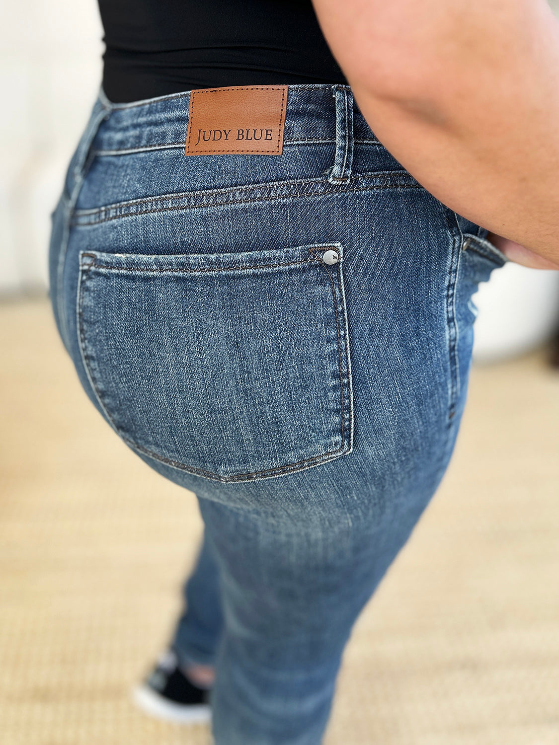 Judy Blue Full Size Mid Waist Distressed Slim Jeans Dark / 0 Dark / 1