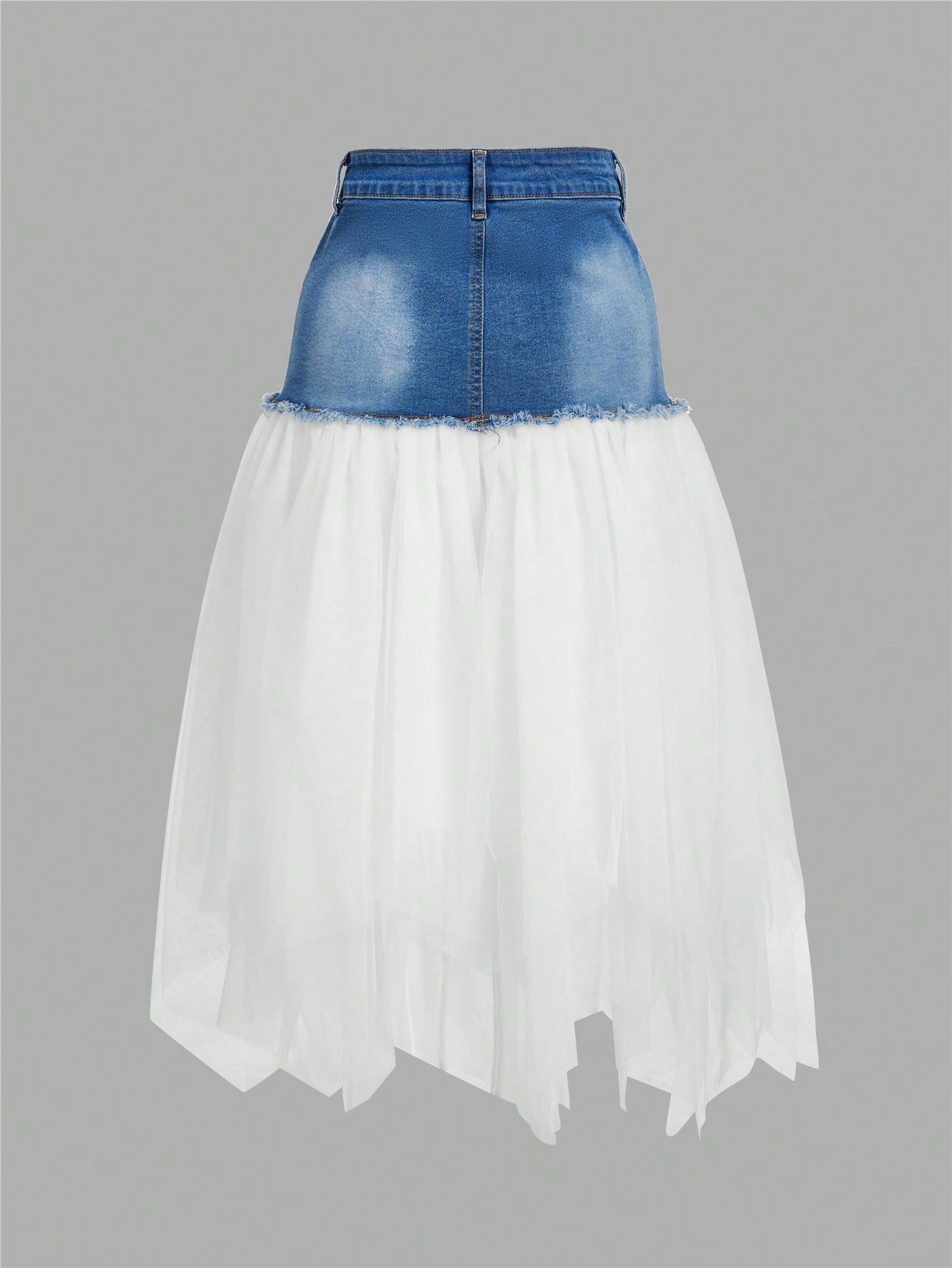 Denim Skirt with Mesh Contrast for Effortless Date Nights XS S M XS-S-M-L-XL-