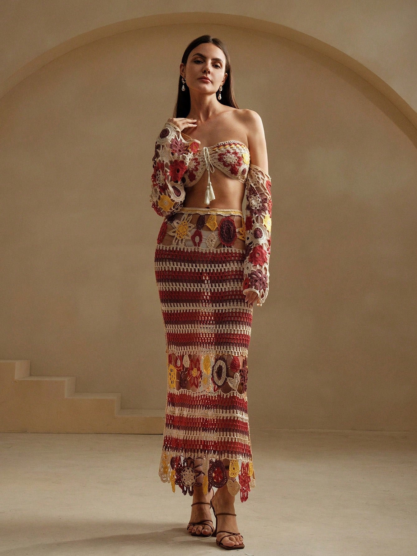 Chic Striped Color Block Hollow-Out Knitted Maxi Skirt for Stylish Summer Beach Days Apricot / S Apricot / M Apricot / L Apricot / S-Apricot / M-Apricot / L-Apricot / XL-White / S-White / M-White / L-White / XL-