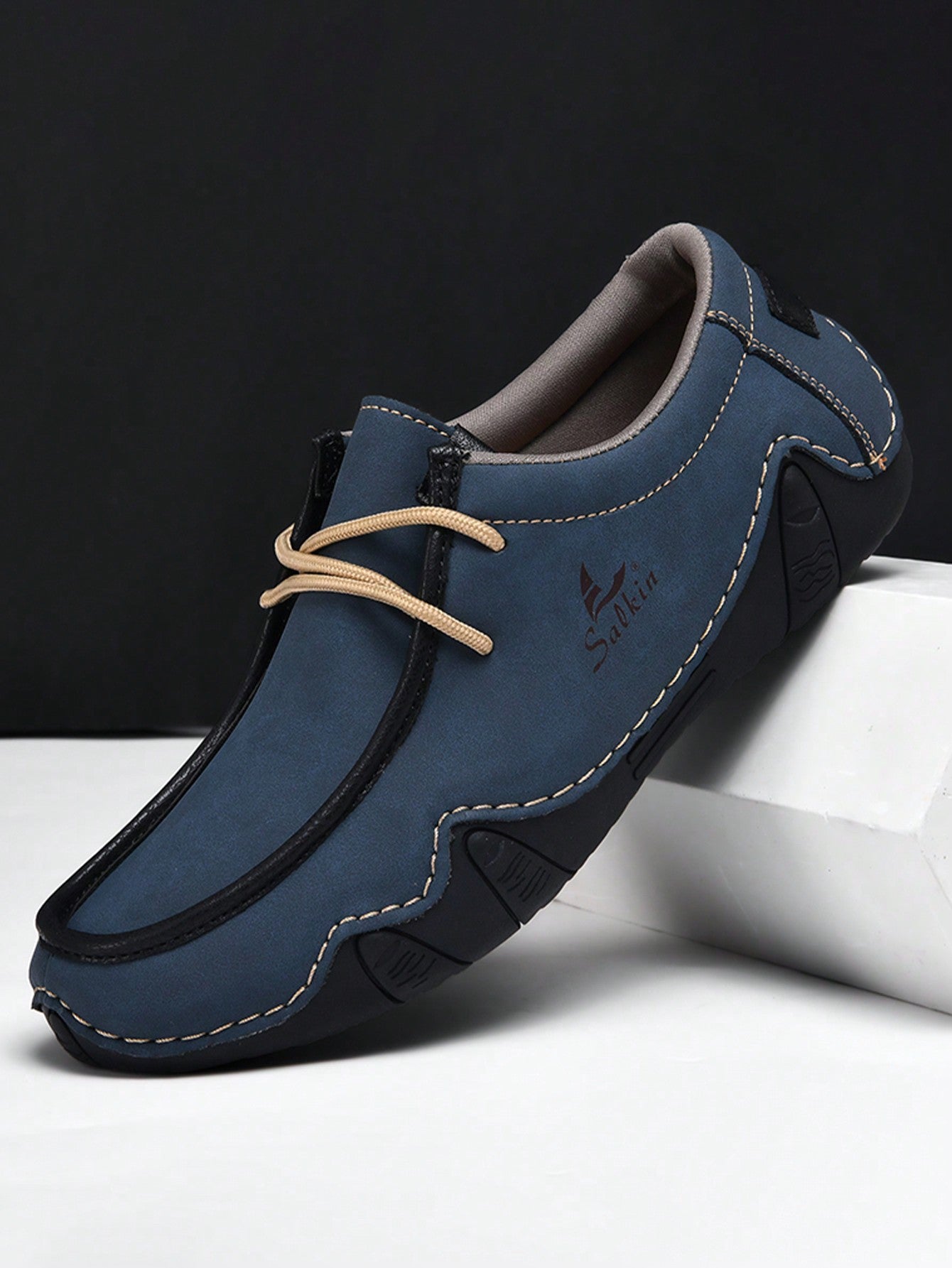 Stylish Comfort: Salkin Handmade Men's Leather Loafers - Lightweight, Breathable, and Non-Slip Blue / EUR39 Blue / EUR40