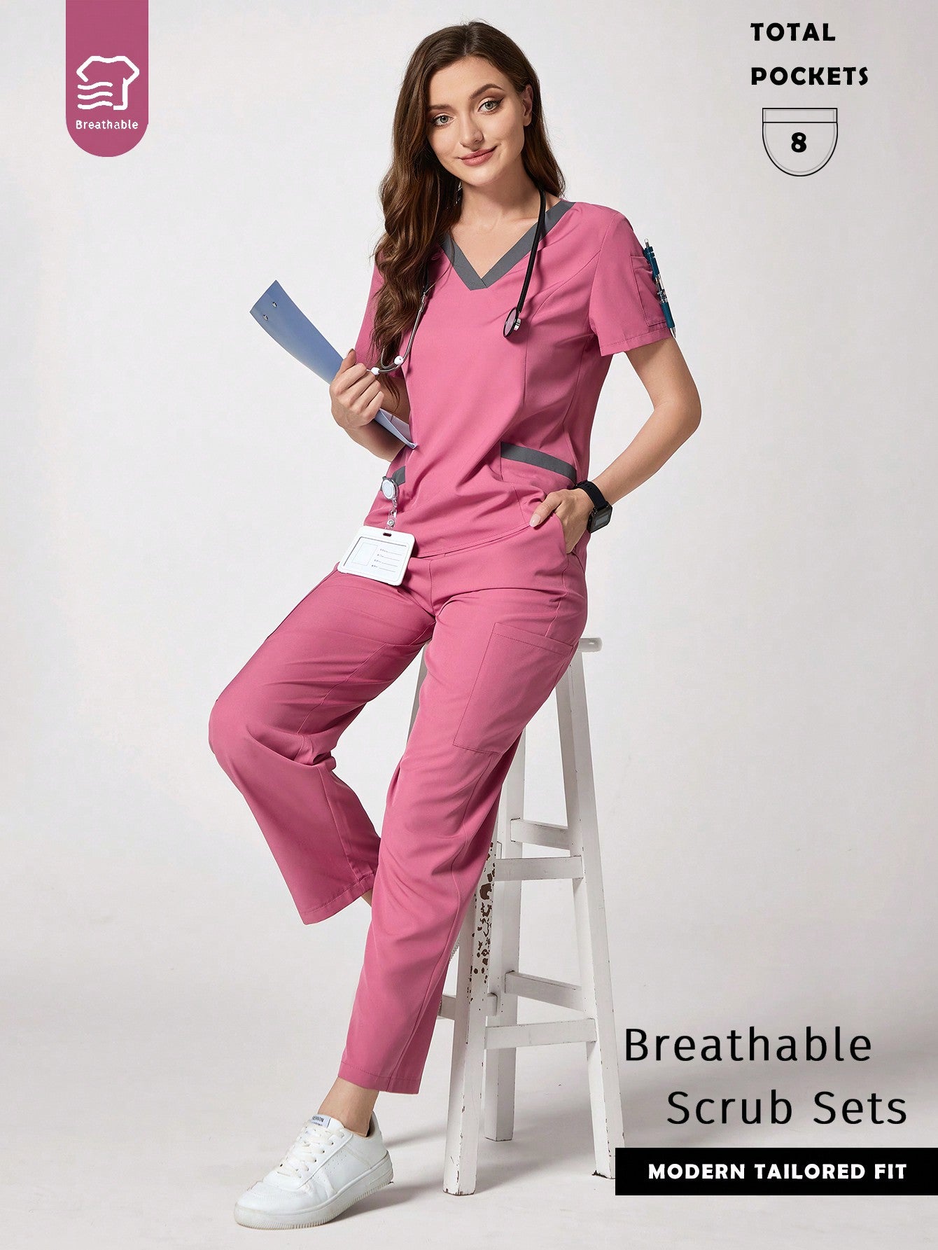Stylish Contrast Color V-Neck Scrub Top & Cargo Pants Uniform Set Blue / XS Blue / S Blue / M Blue / XS-Blue / S-Blue / M-Blue / L-Blue / XL-Burgundy / XS-Burgundy / S-Burgundy / M-Burgundy / L-Burgundy / XL-Khaki / XS-Khaki / S-Khaki / M-Khaki / L-Khaki / XL-Purple / XS-Purple / S-Purple / M-Purple / L-Purple / XL-